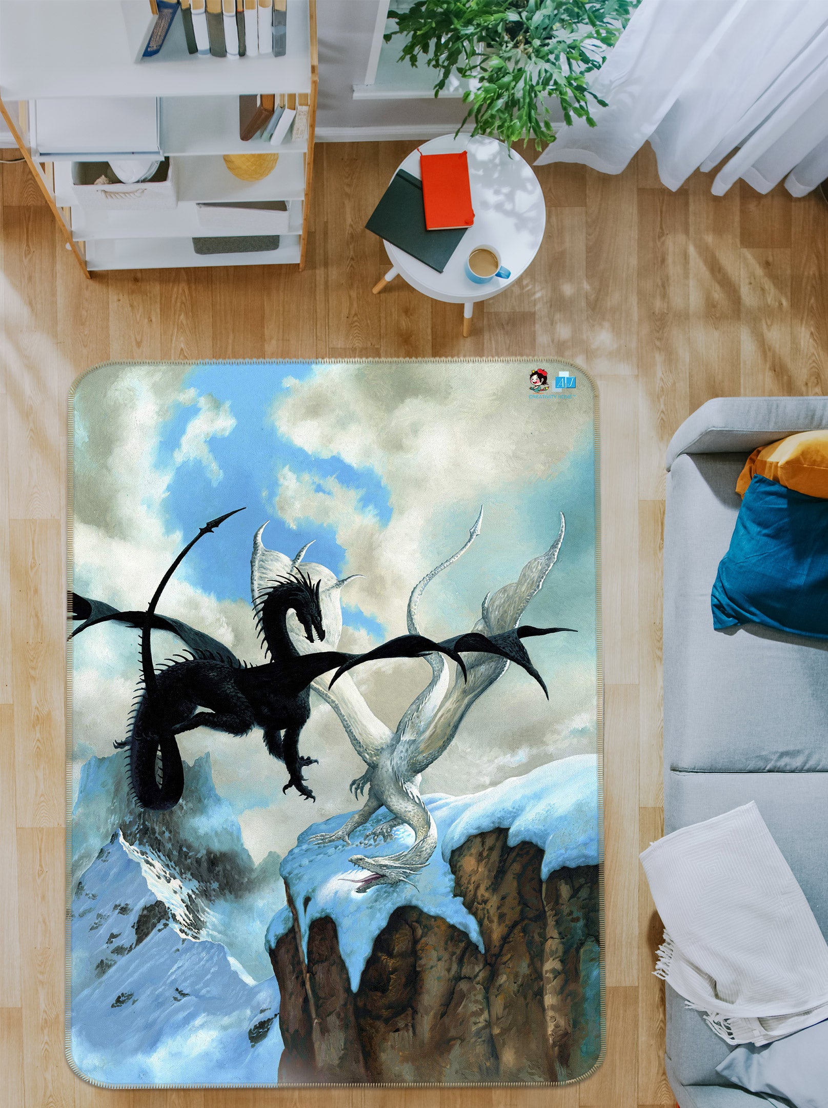 3D Black White Dragon Rock 6028 Ciruelo Rug Non Slip Rug Mat