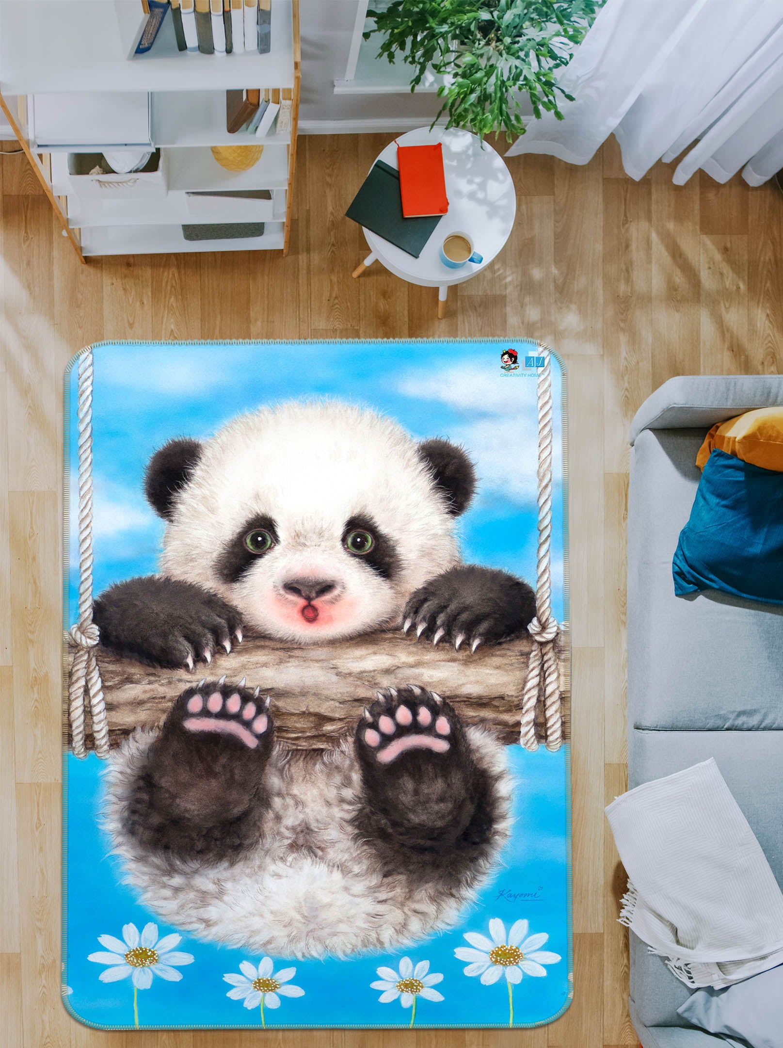 3D Panda Swing 5692 Kayomi Harai Rug Non Slip Rug Mat