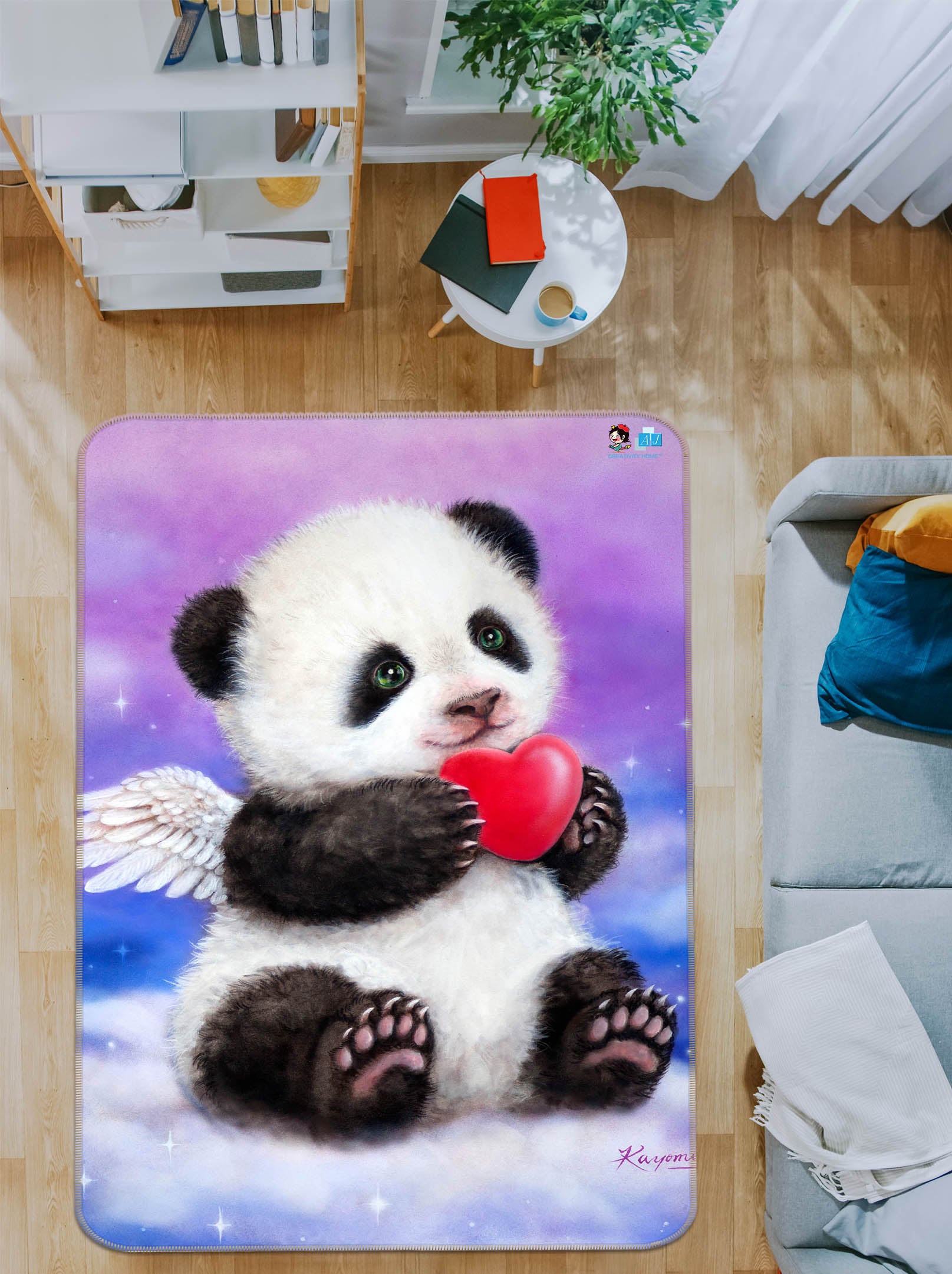 3D Love Panda Angel 5690 Kayomi Harai Rug Non Slip Rug Mat