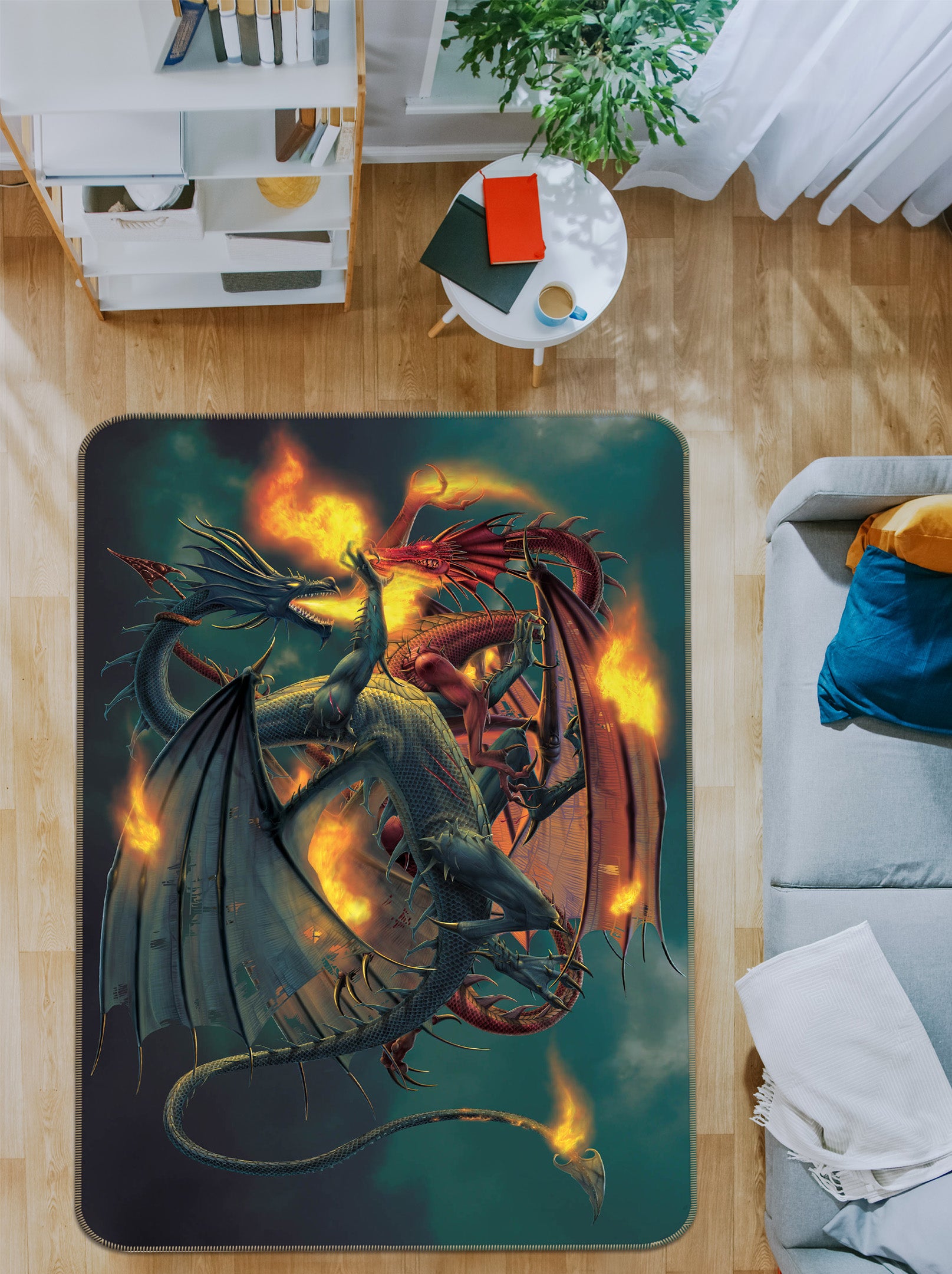 3D Fire Dragon 84210 Vincent Hie Rug Non Slip Rug Mat