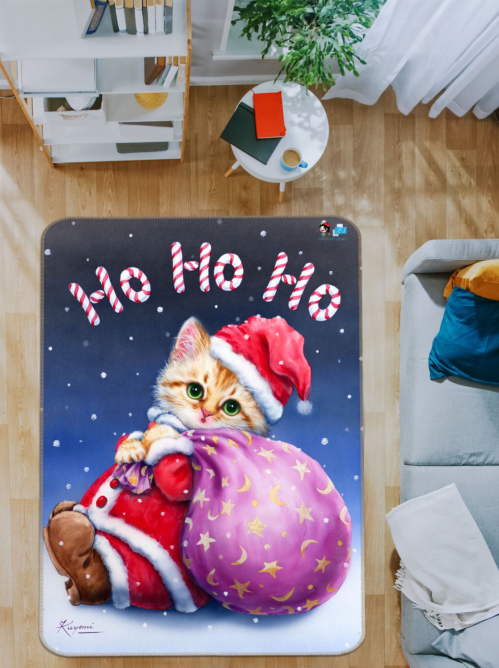 3D Christmas Cat 5687 Kayomi Harai Rug Non Slip Rug Mat