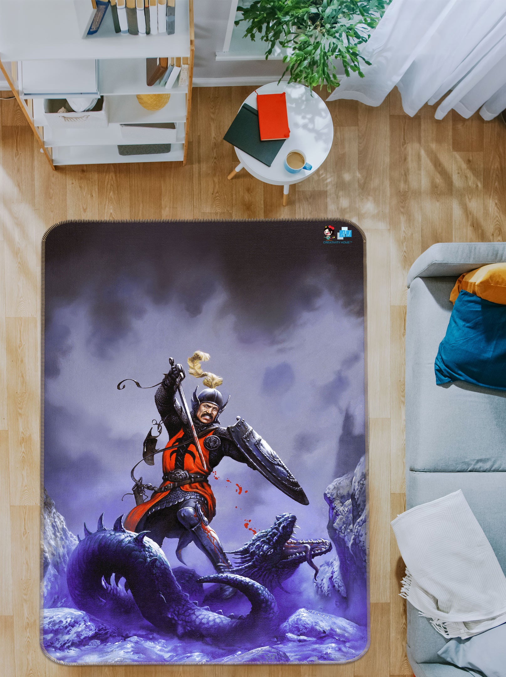 3D Purple Dragon Soldier 5199 Ciruelo Rug Non Slip Rug Mat