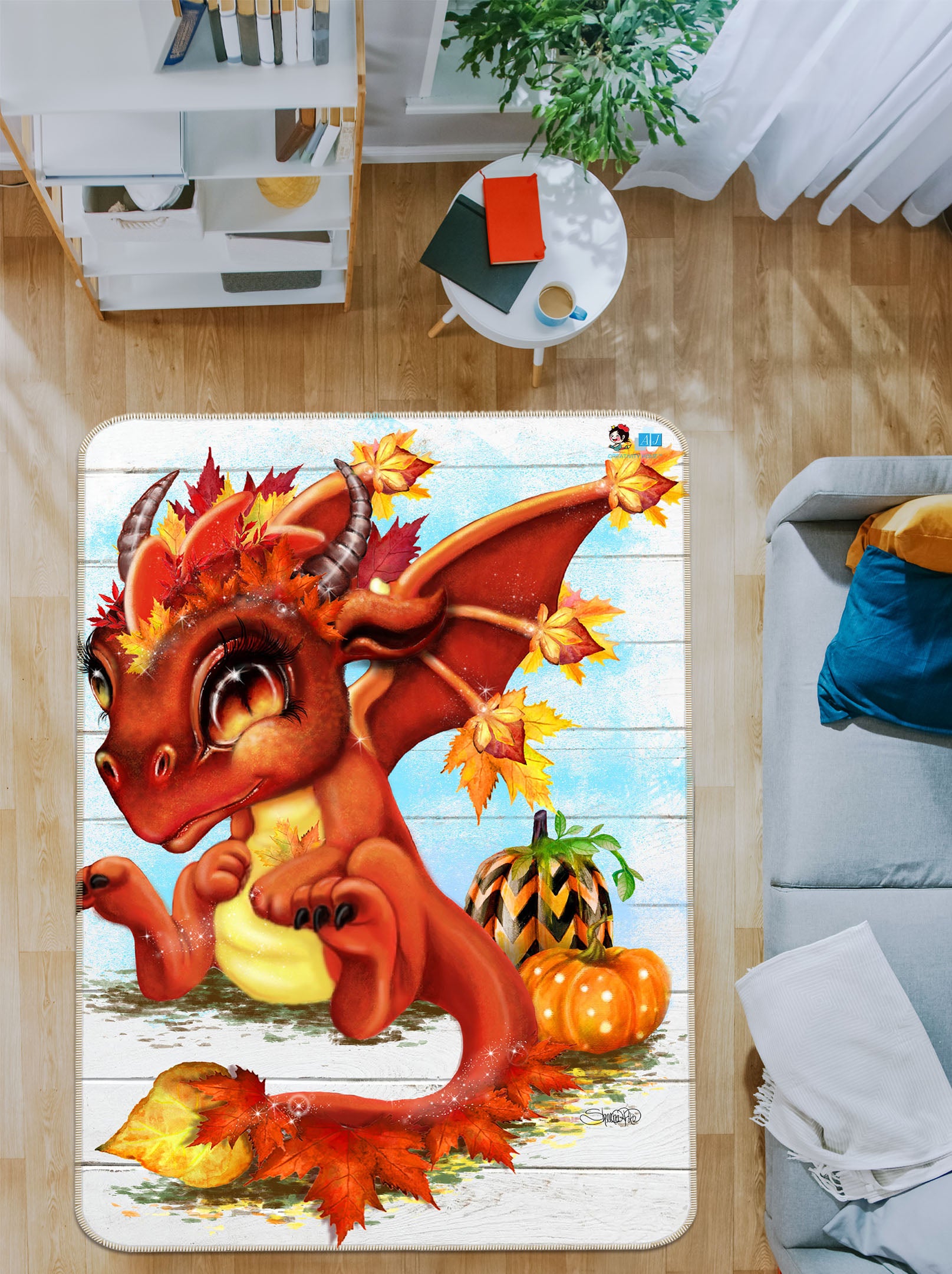 3D Pumpkin Dragon 8521 Sheena Pike Rug Non Slip Rug Mat