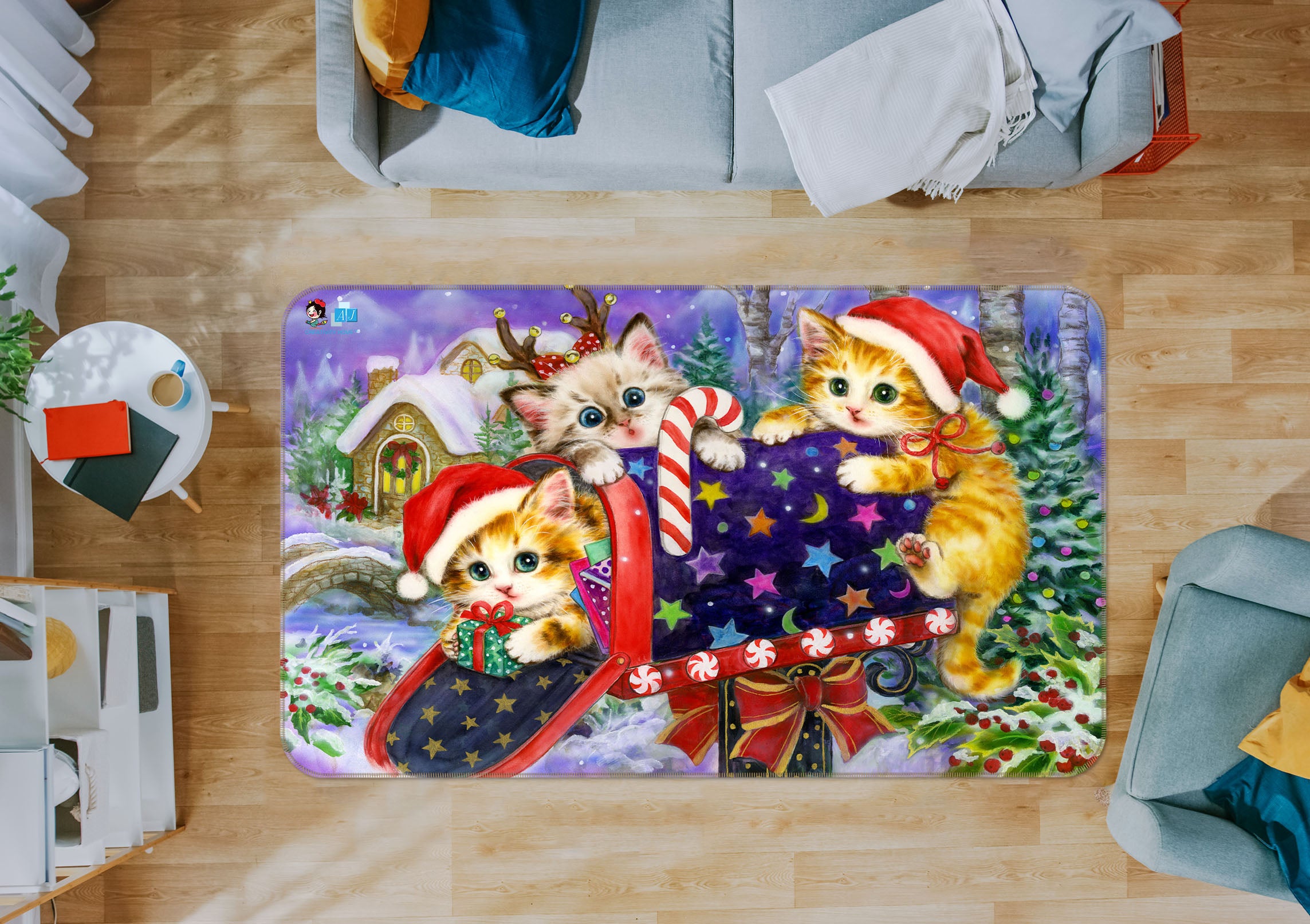 3D Christmas Cat 5716 Kayomi Harai Rug Non Slip Rug Mat