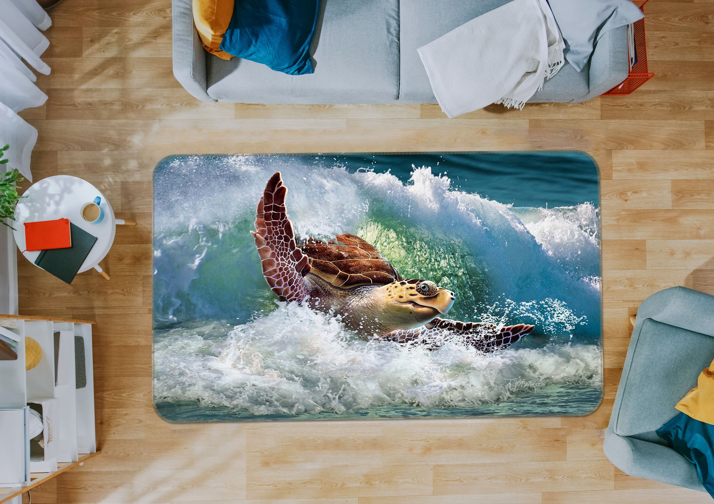 3D Waves Sea Turtle 83084 Jerry LoFaro Rug Non Slip Rug Mat