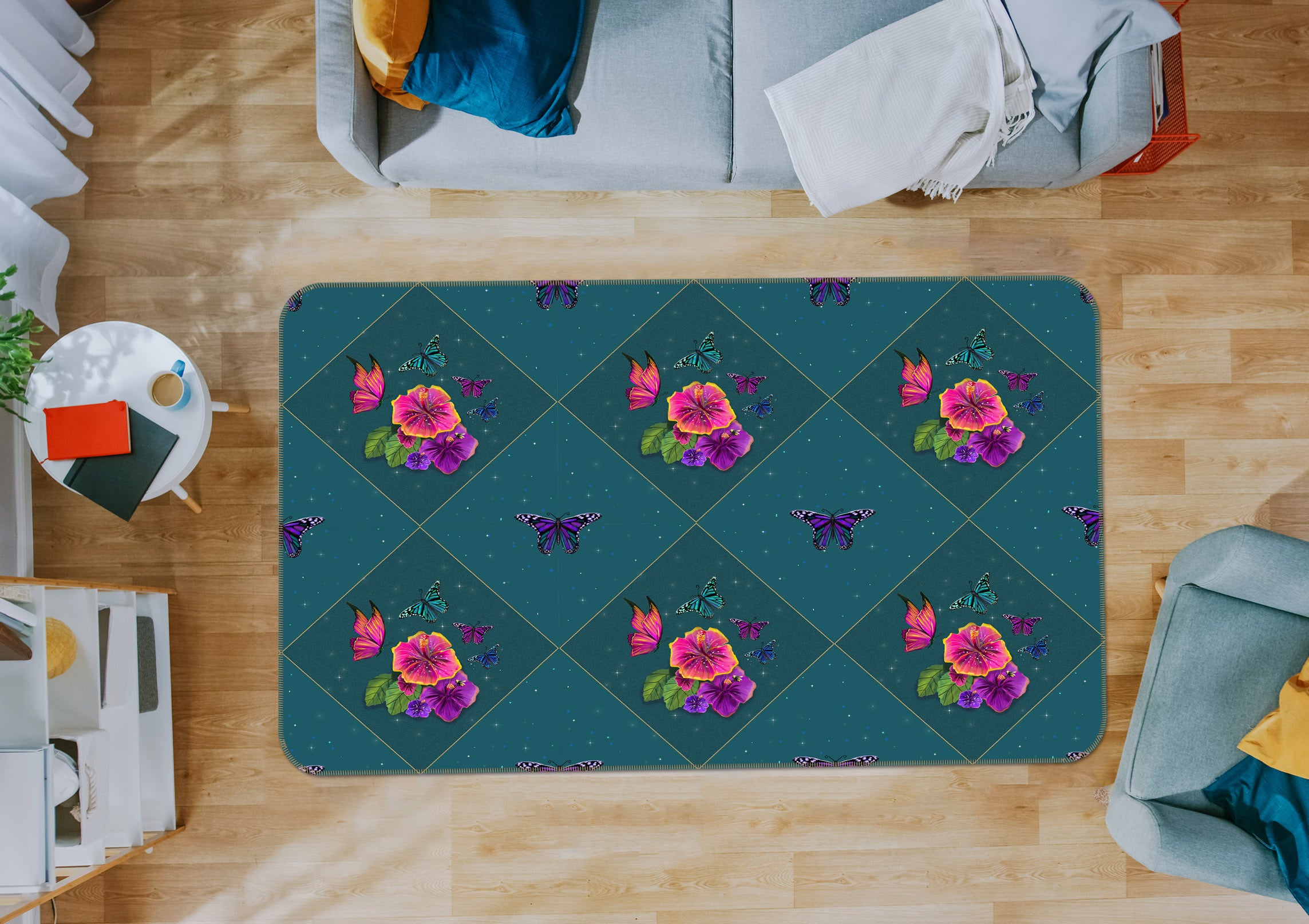 3D Purple Flowers 3023 Rose Catherine Khan Rug Non Slip Rug Mat