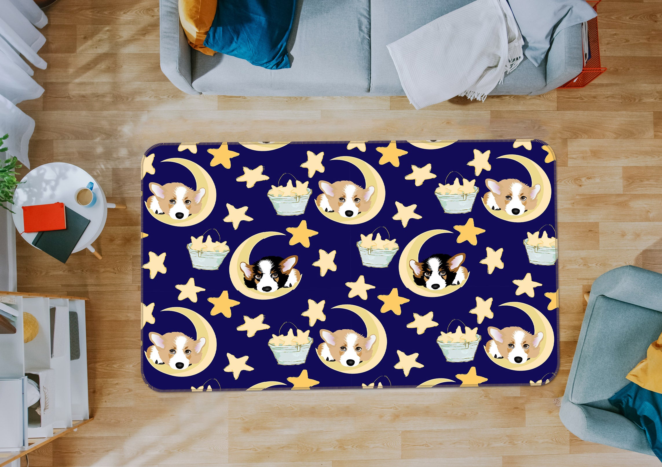 3D Moon Star Puppy 001 Uta Naumann Rug Non Slip Rug Mat