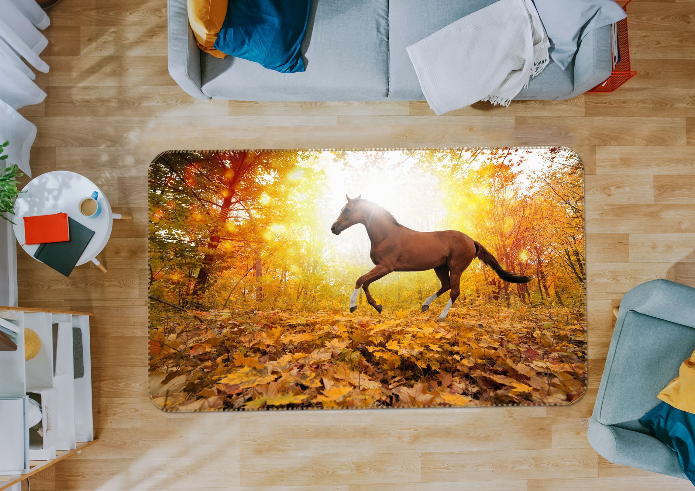 3D Horse Fallen Leaves 38138 Animal Non Slip Rug Mat