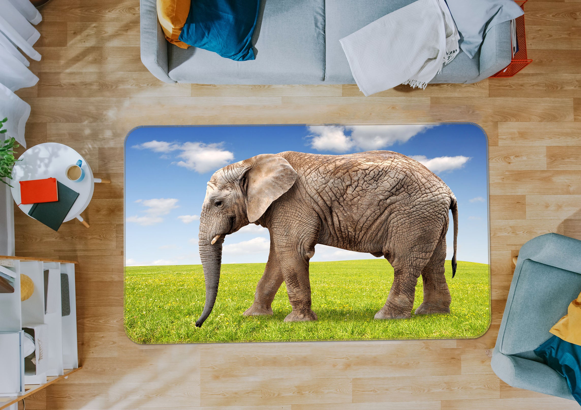 3D Grass Elephant 68177 Animal Non Slip Rug Mat