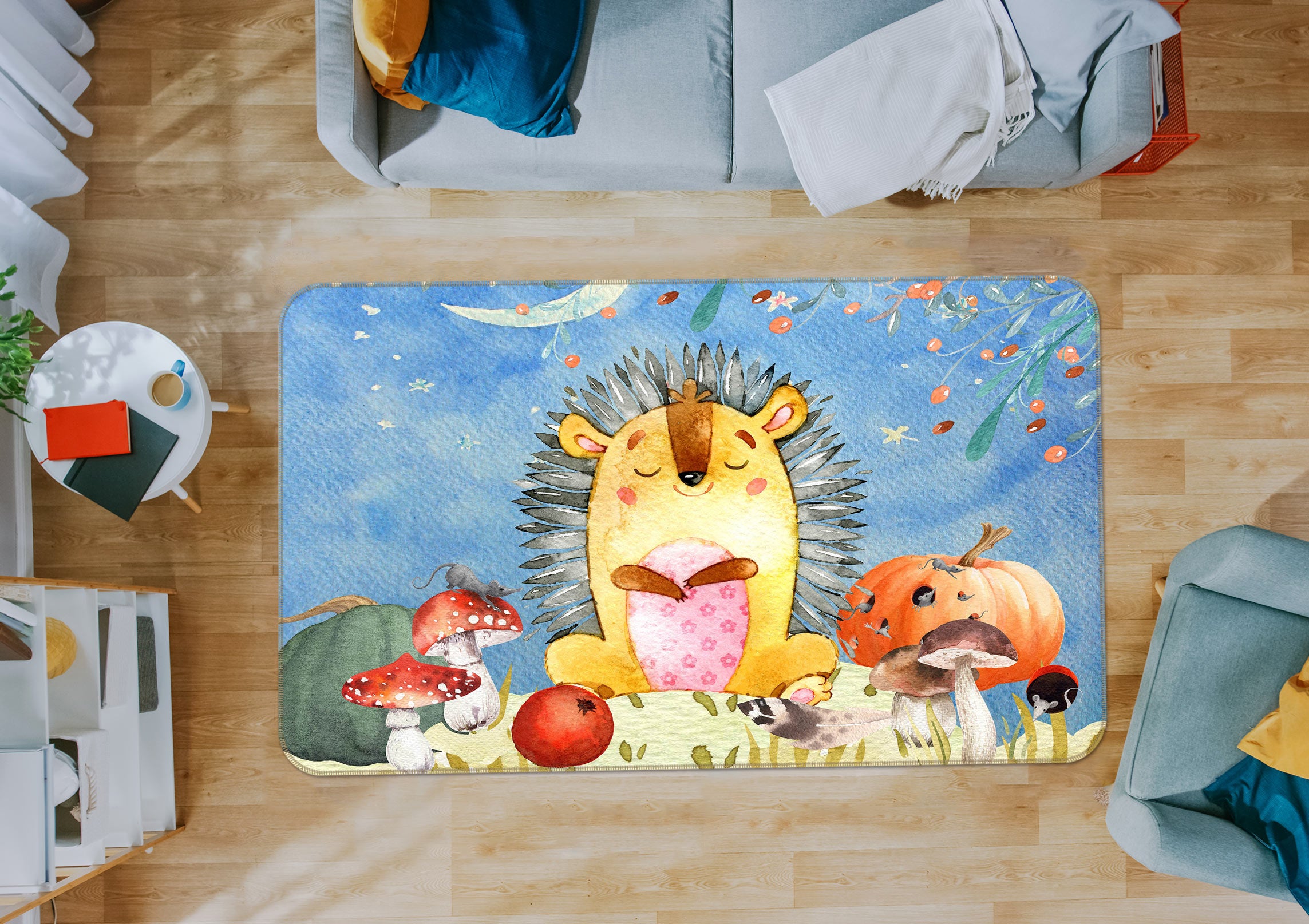 3D Hedgehog Pumpkin 048 Uta Naumann Rug Non Slip Rug Mat