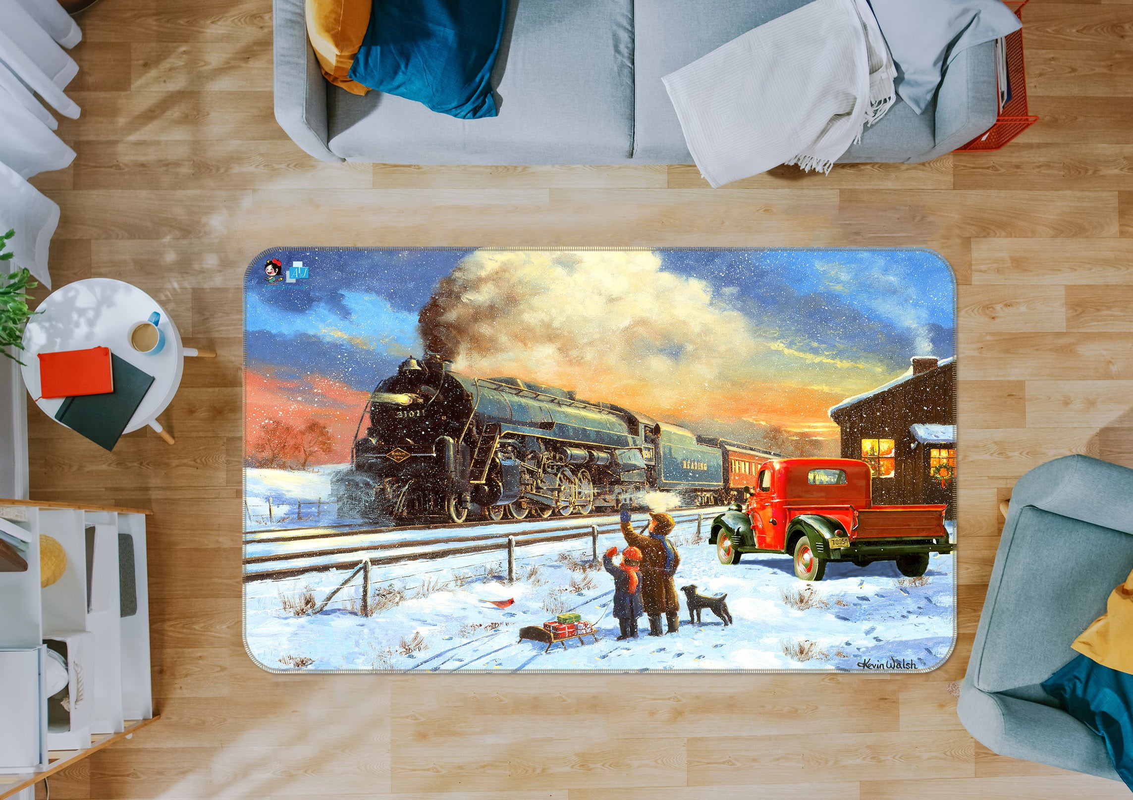 3D Train Running 017 Kevin Walsh Rug Non Slip Rug Mat