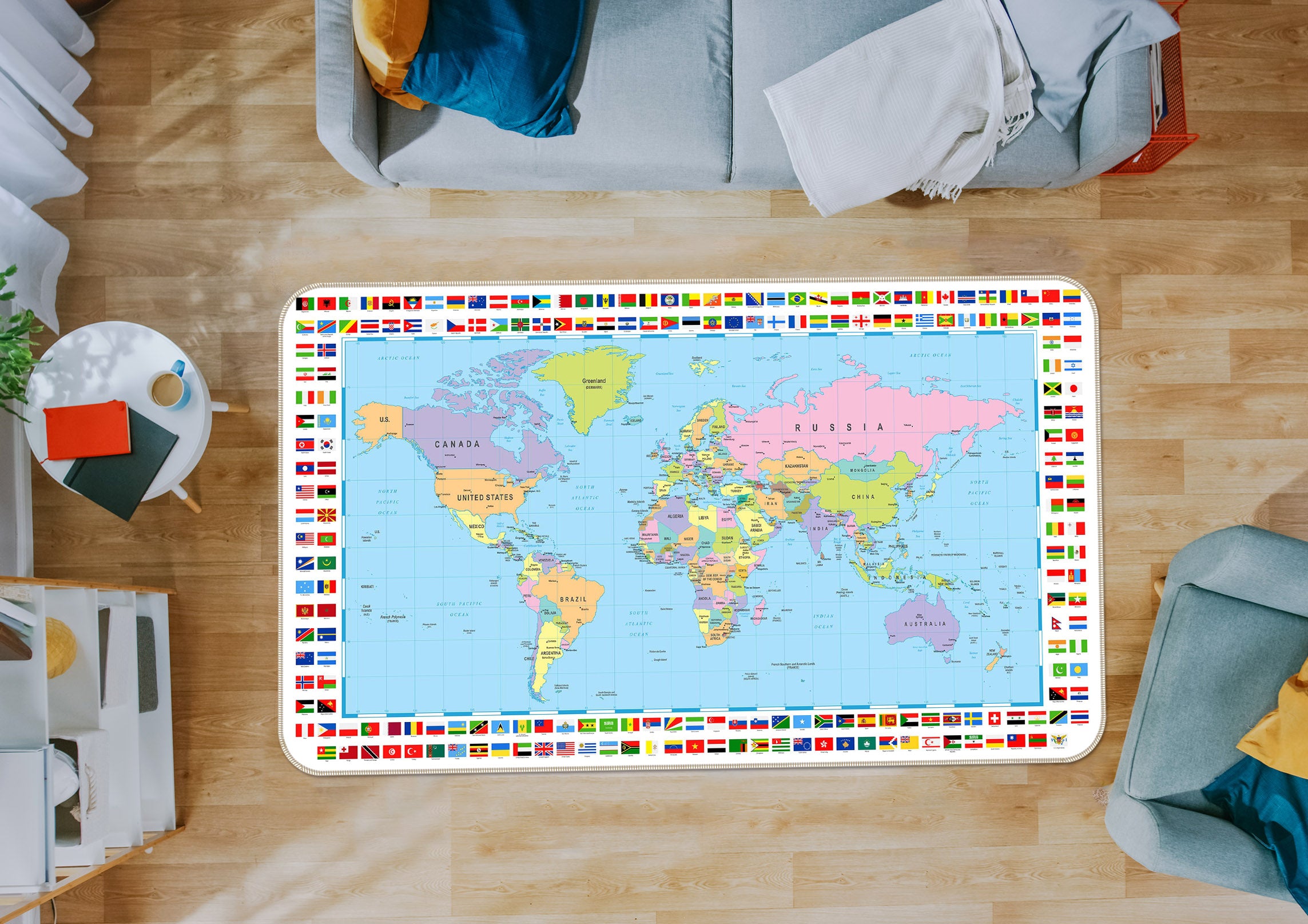 3D World Territory 256 World Map Non Slip Rug Mat