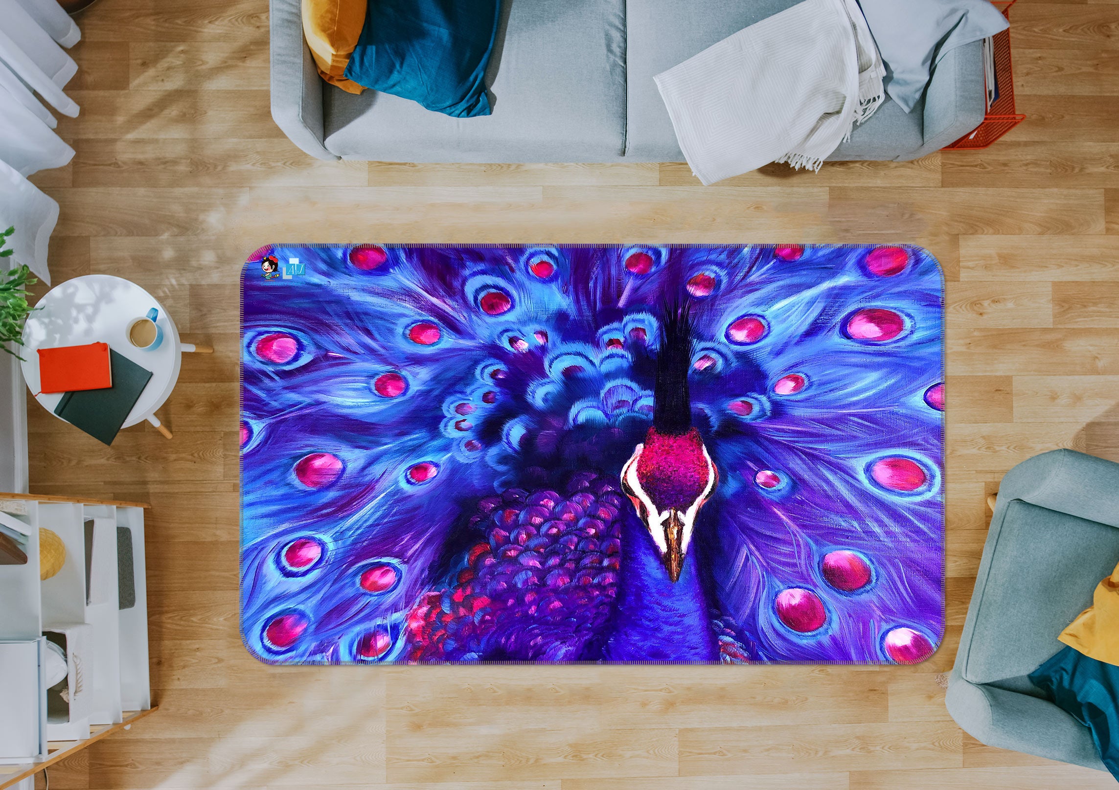 3D Purple Peacock 1141 Skromova Marina Rug Non Slip Rug Mat