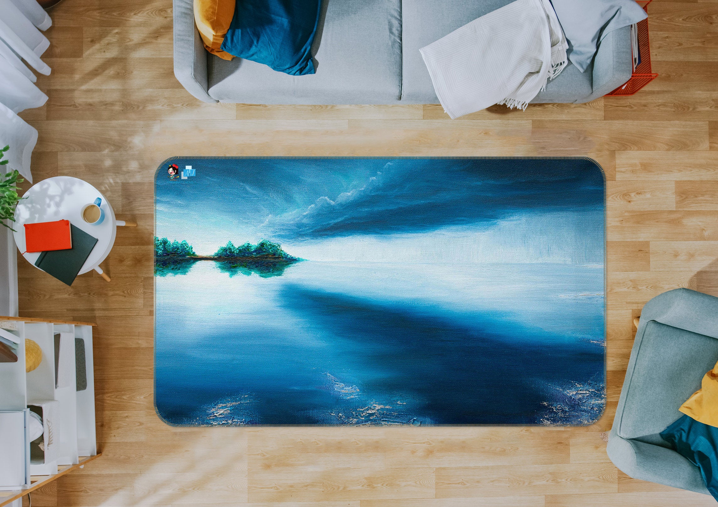 3D Lake Sky 1881 Marina Zotova Rug Non Slip Rug Mat