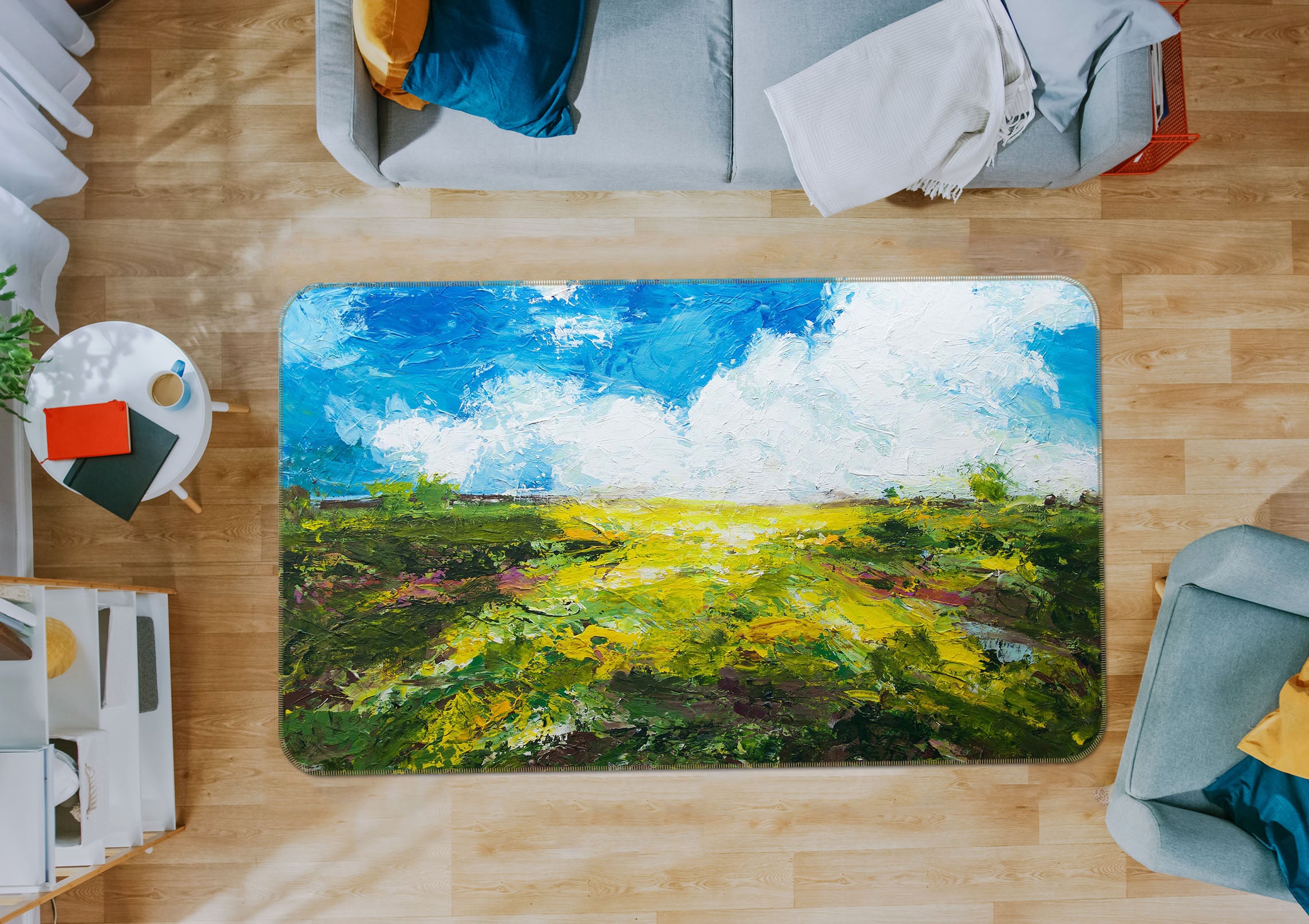 3D Blue Sky Grassland 1100 Allan P. Friedlander Rug Non Slip Rug Mat