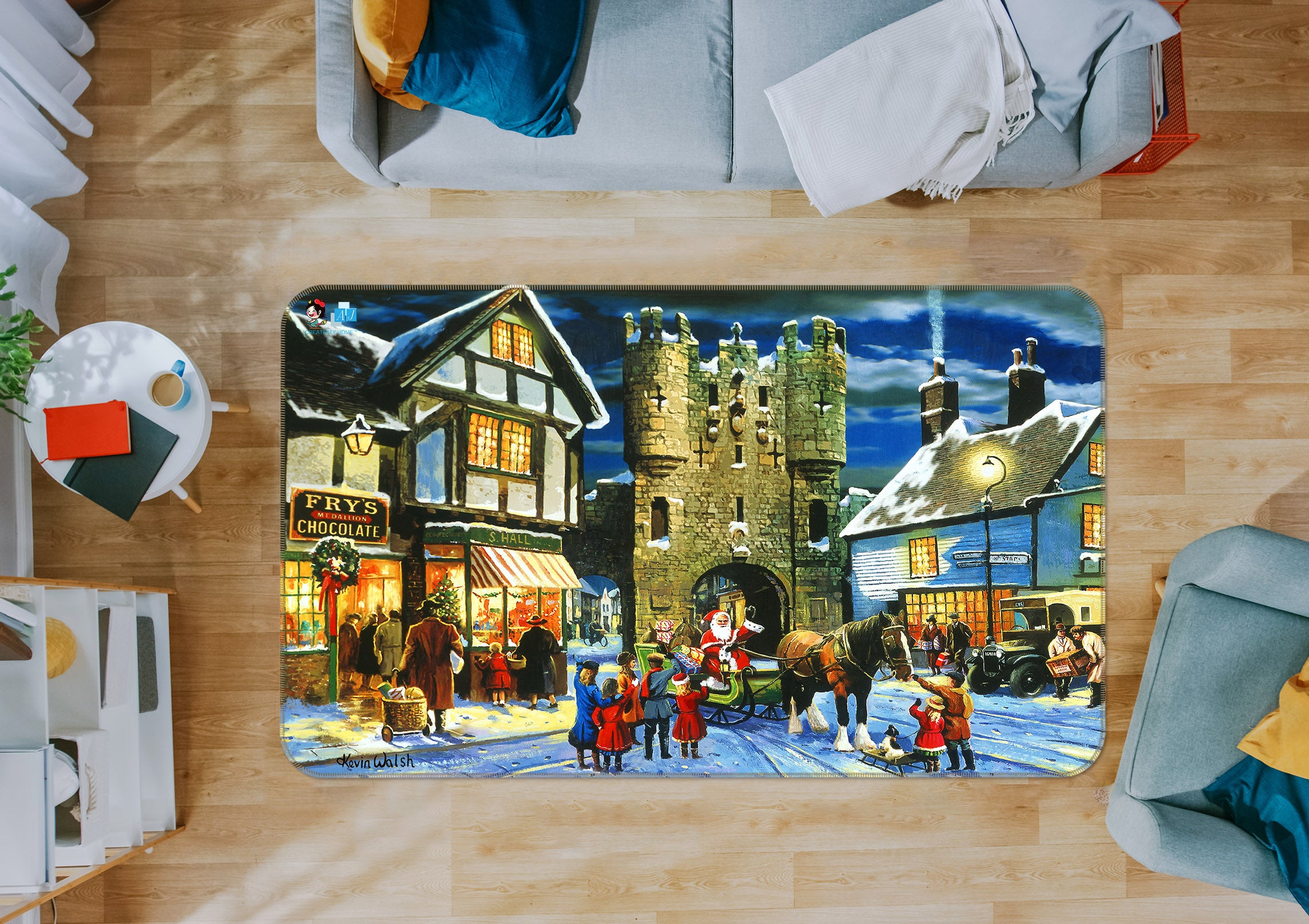 3D Carriage Santa 011 Kevin Walsh Rug Non Slip Rug Mat