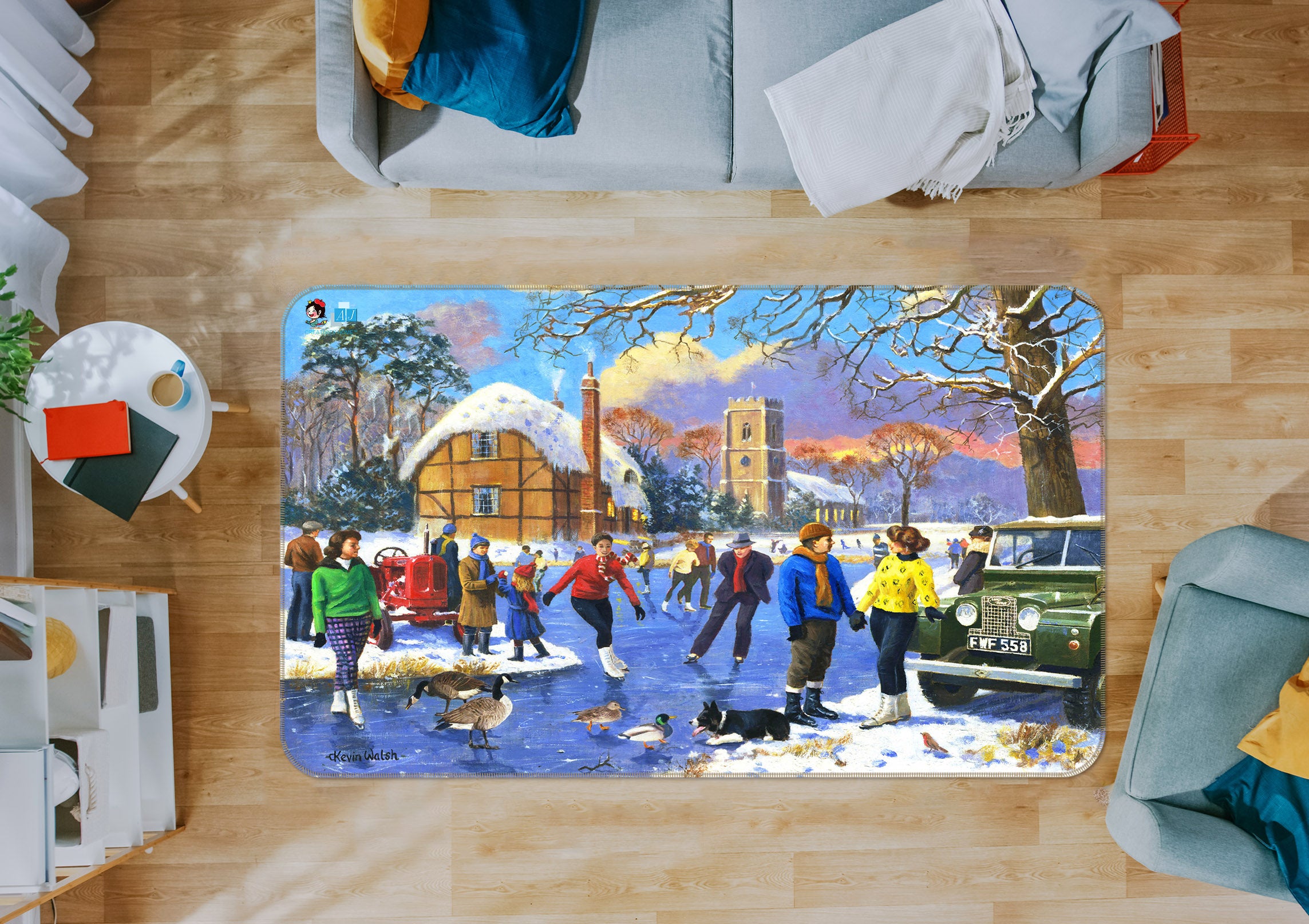 3D Ice Skating Kids 012 Kevin Walsh Rug Non Slip Rug Mat