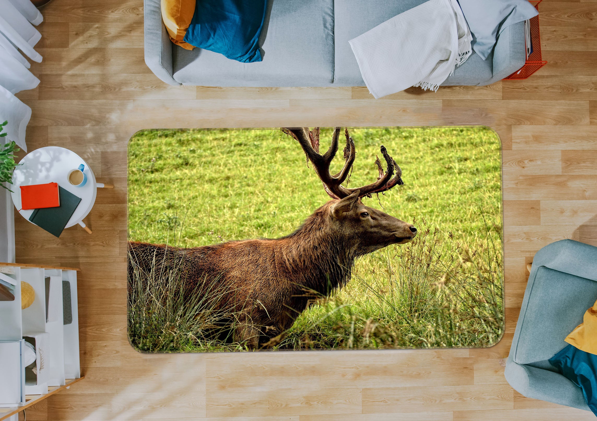 3D Deer Grassland 38183 Animal Non Slip Rug Mat