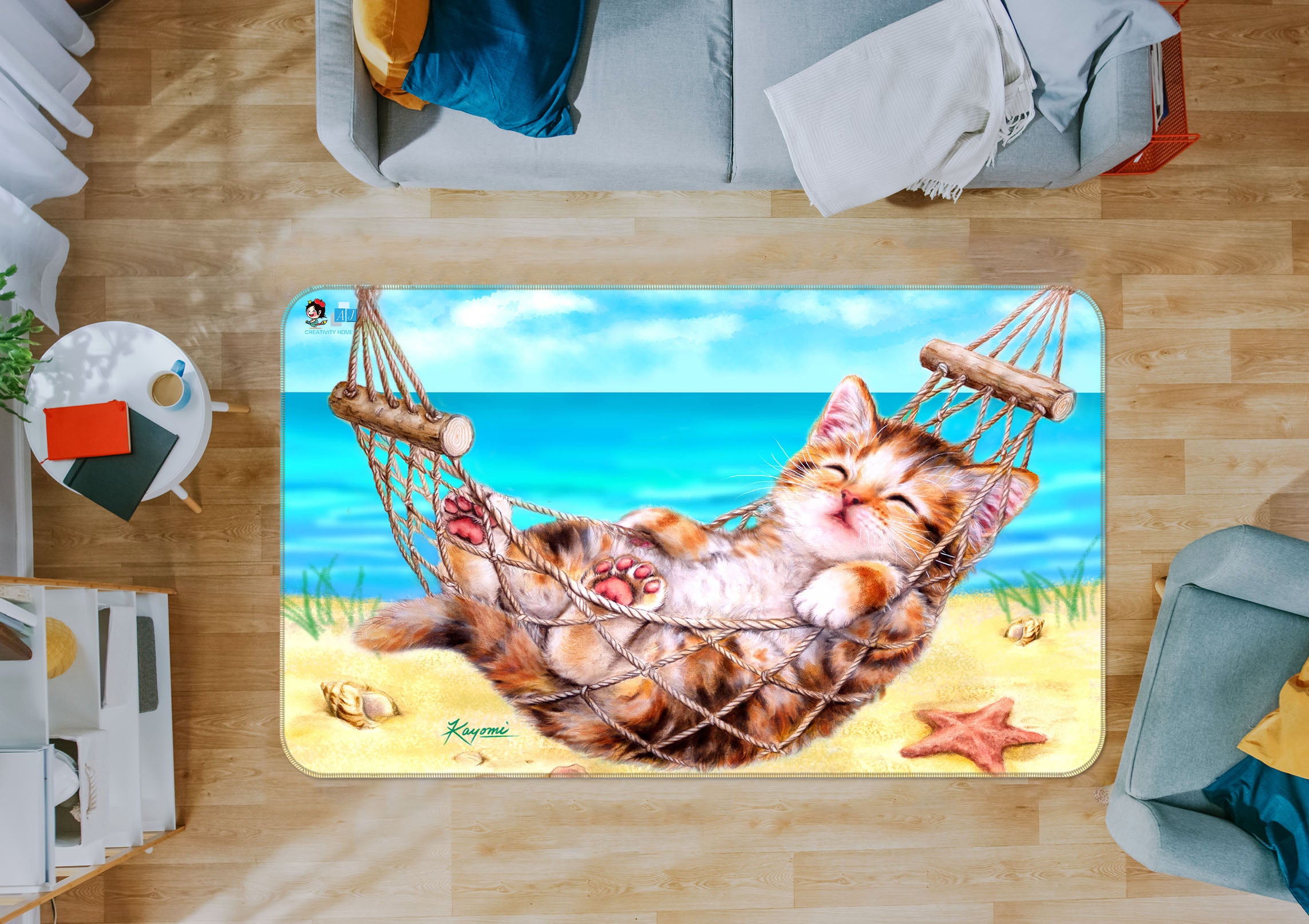 3D Beach Cat 5608 Kayomi Harai Rug Non Slip Rug Mat