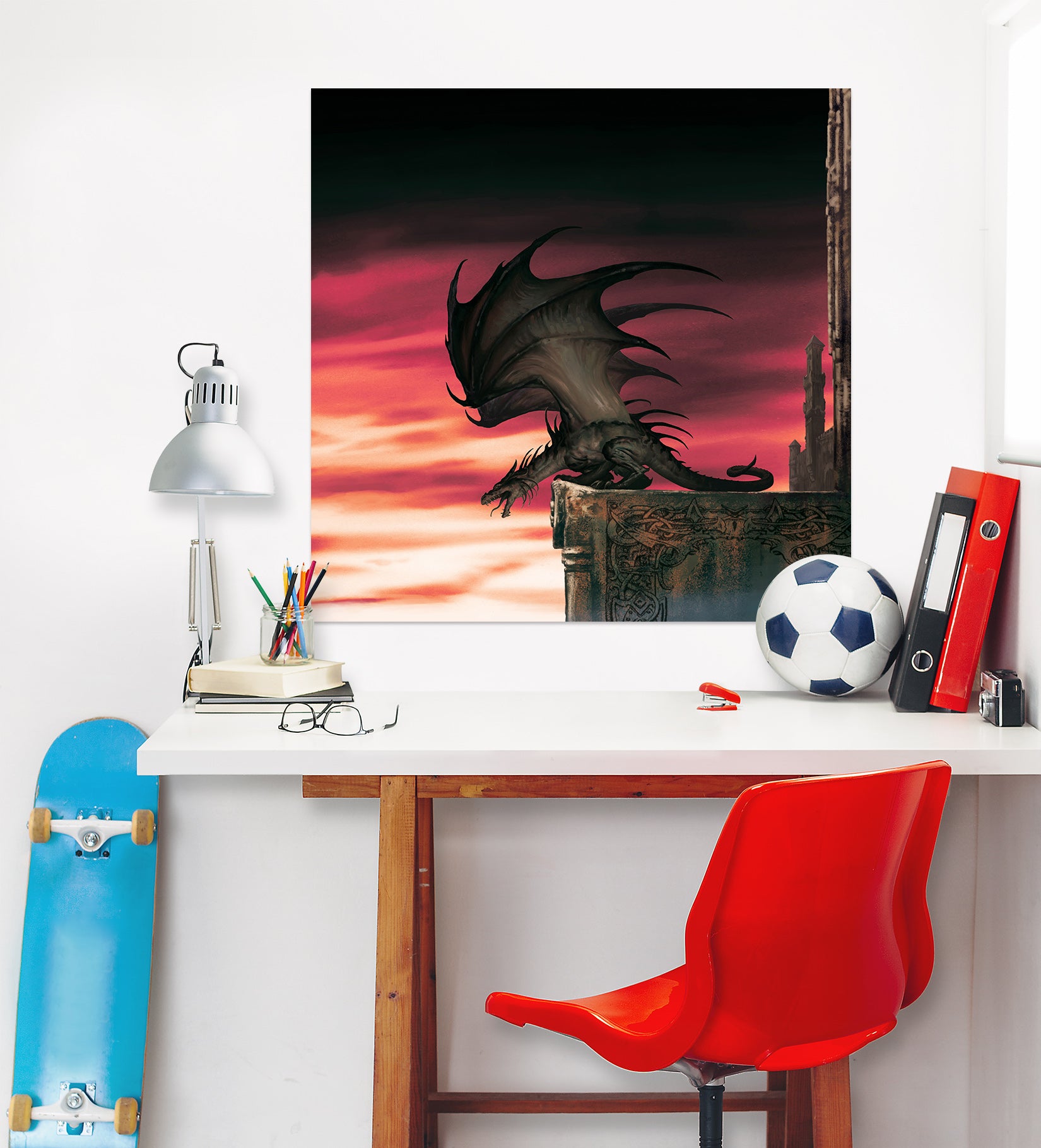 3D Red Sky Cliff Dragon 8056 Ciruelo Wall Sticker