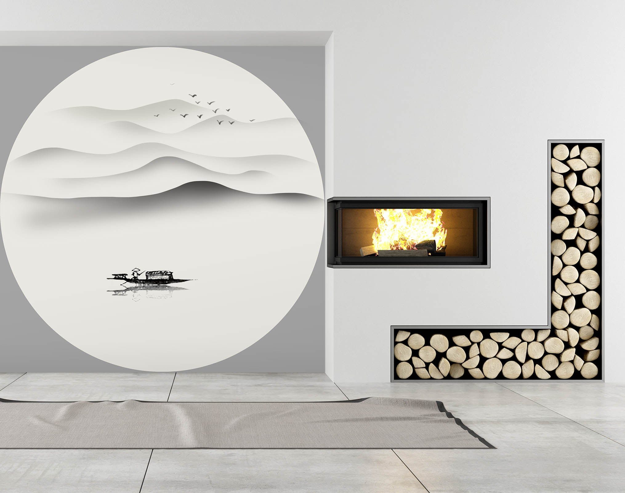 3D Landscape Boat 002 Wall Murals