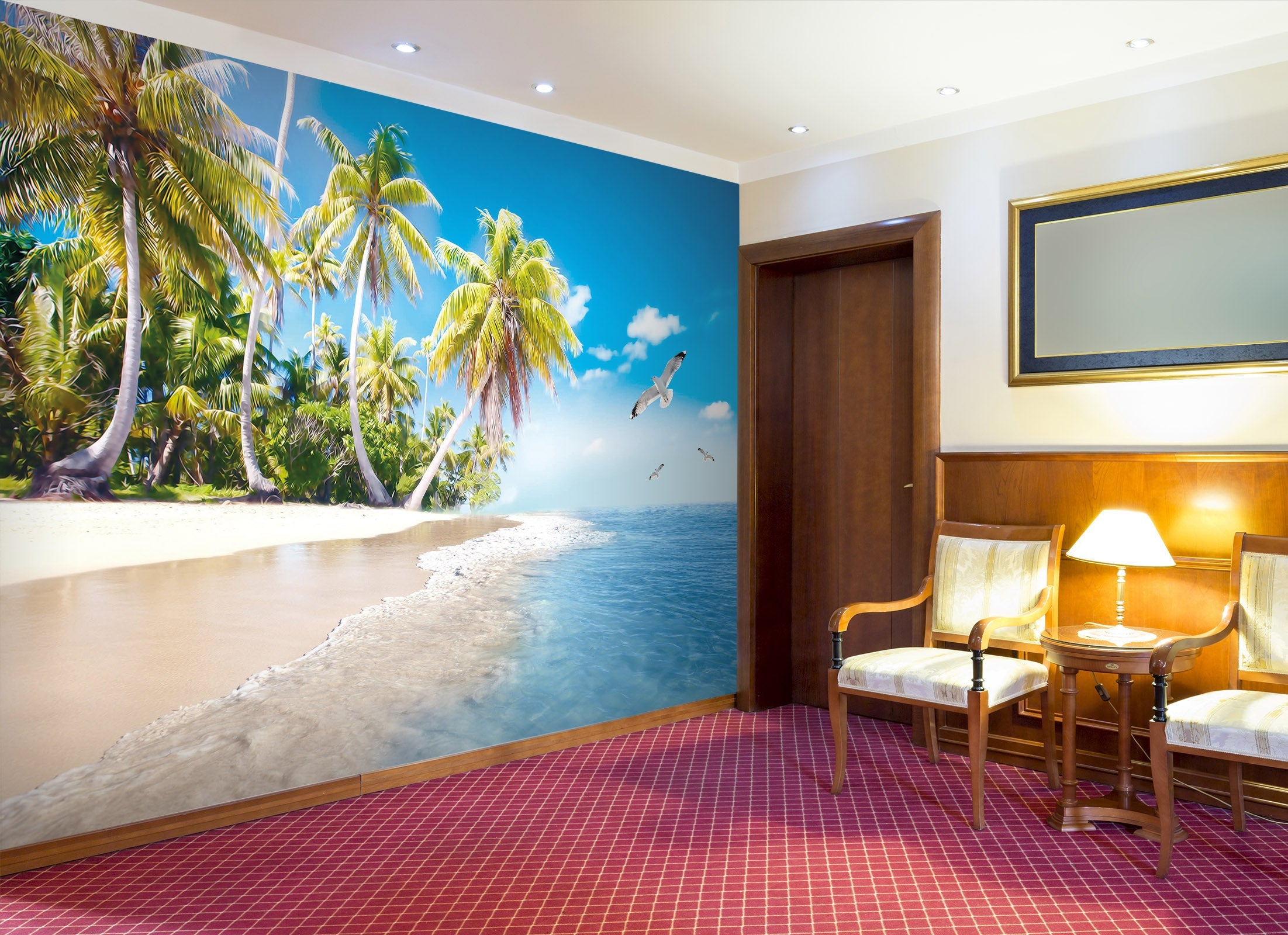 3D Palm tree beach ocean 010 Wall Murals Wallpaper AJ Wallpaper 