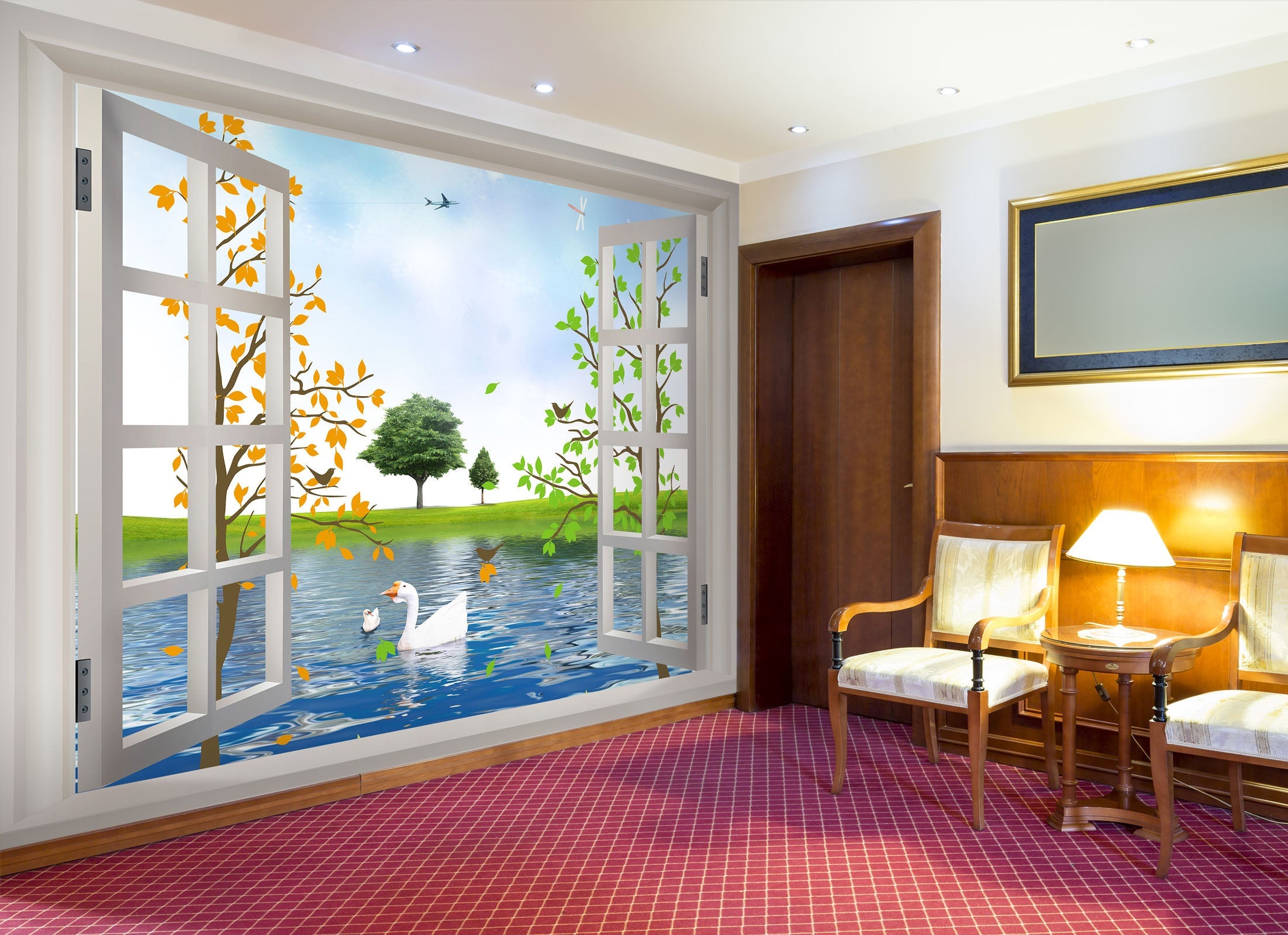 3D Swan Window Lake 48 Wall Murals Wallpaper AJ Wallpaper 2 