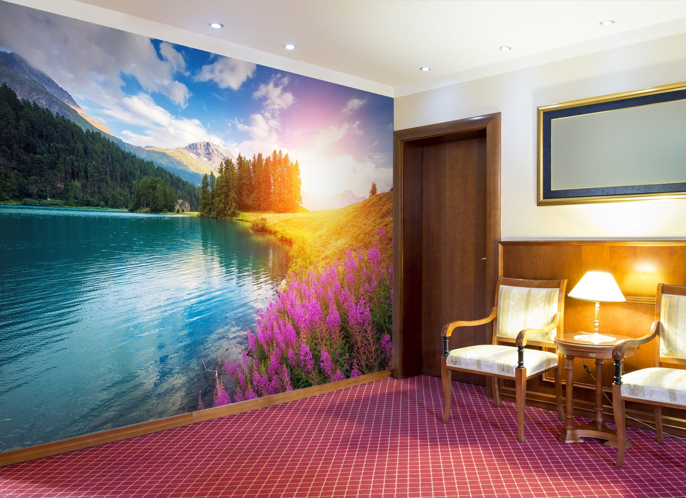 3D Sunset Lake 03 Wall Murals Wallpaper AJ Wallpaper 2 