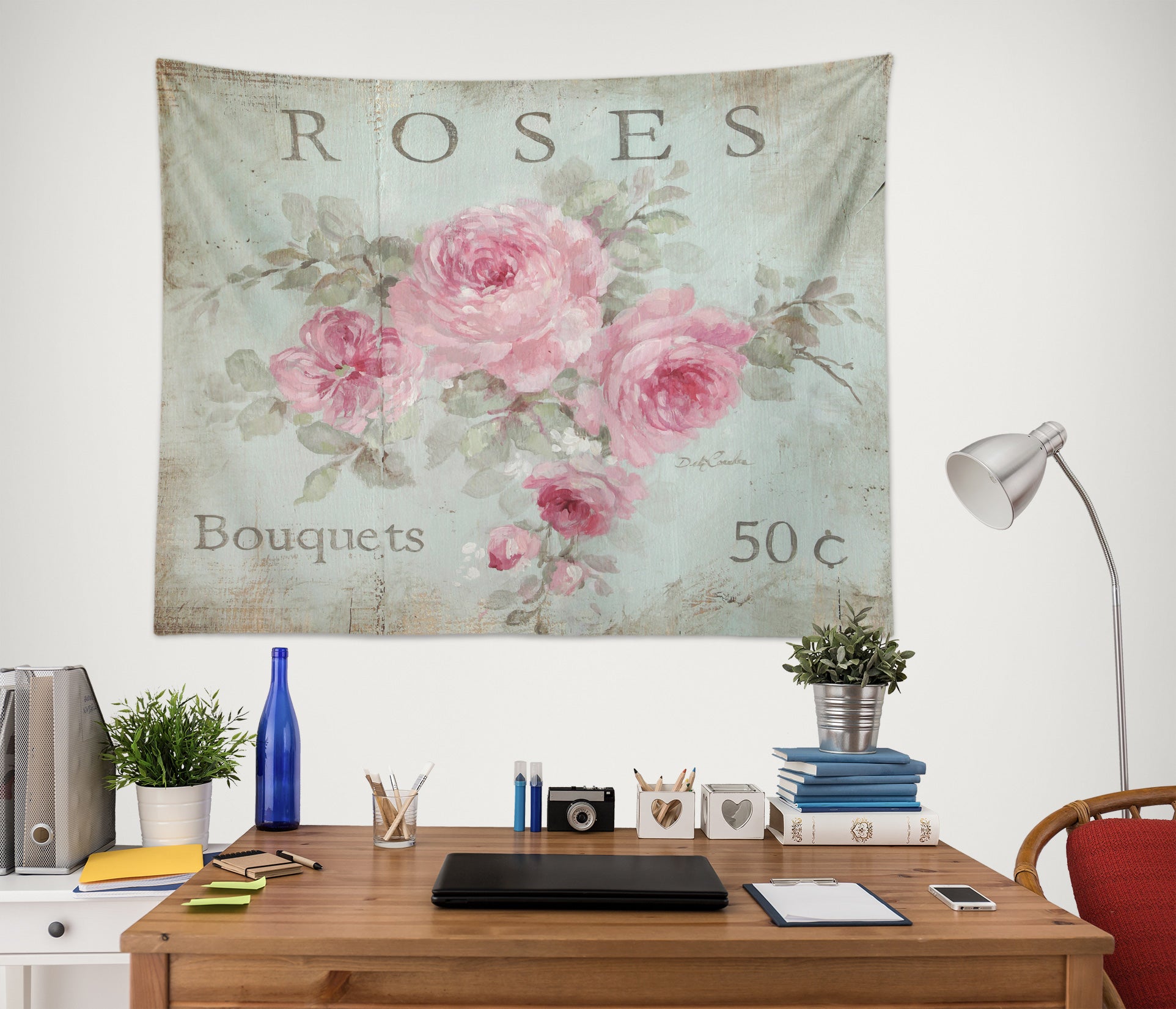 3D Pink Flower Rose 111186 Debi Coules Tapestry Hanging Cloth Hang