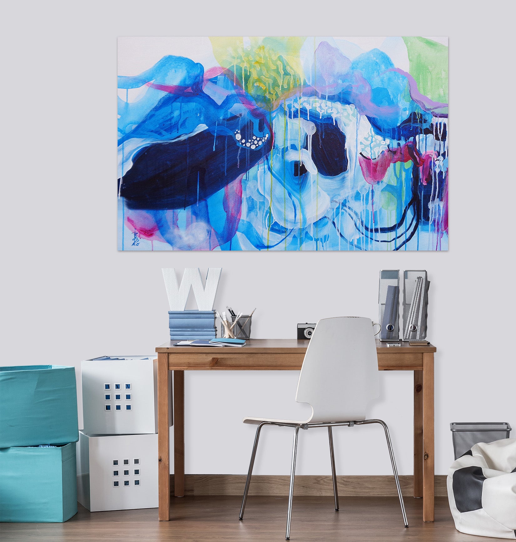 3D Blue Watercolor 1630 Misako Chida Wall Sticker