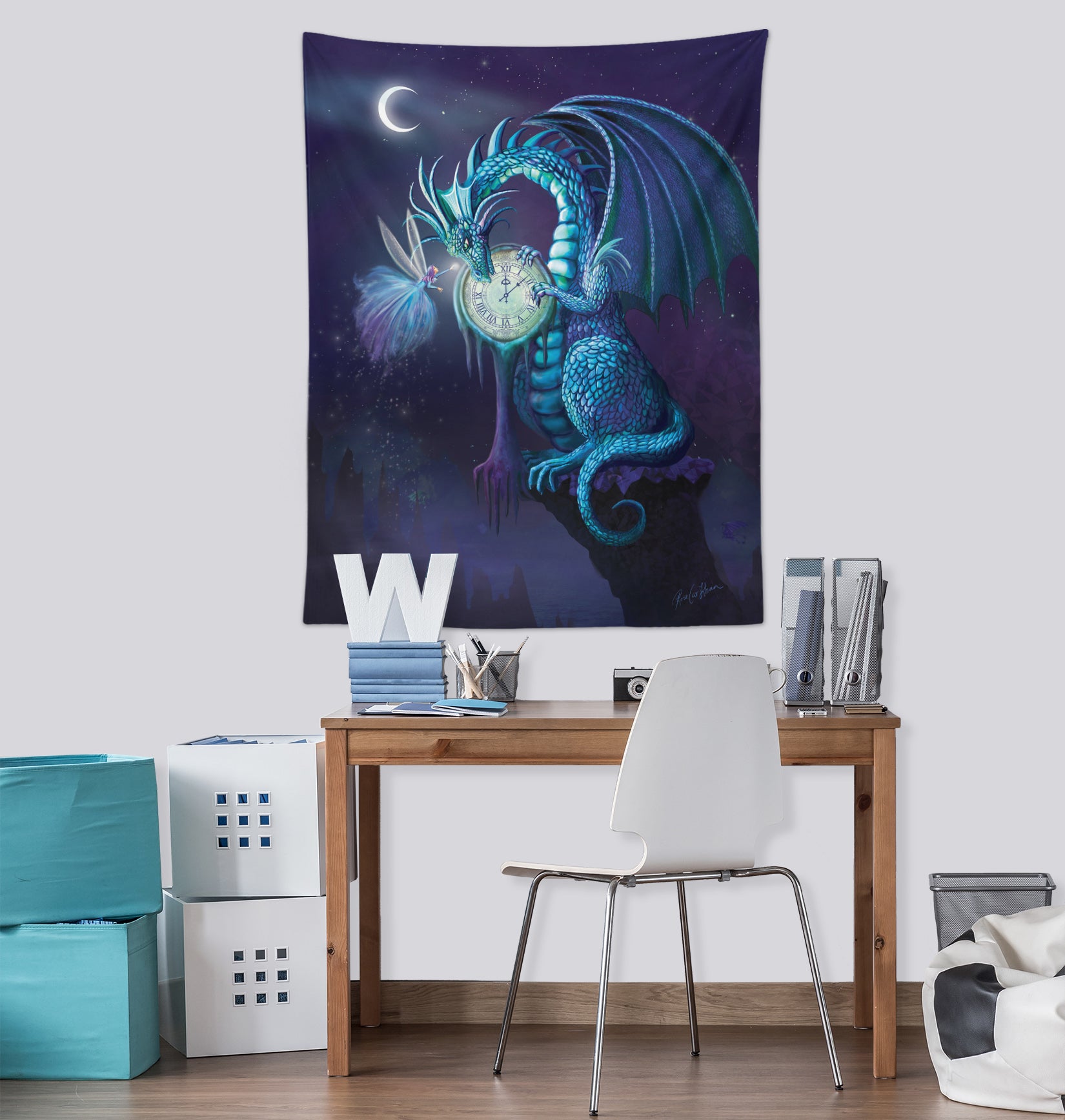 3D Blue Dragon Moon 5216 Rose Catherine Khan Tapestry Hanging Cloth Hang