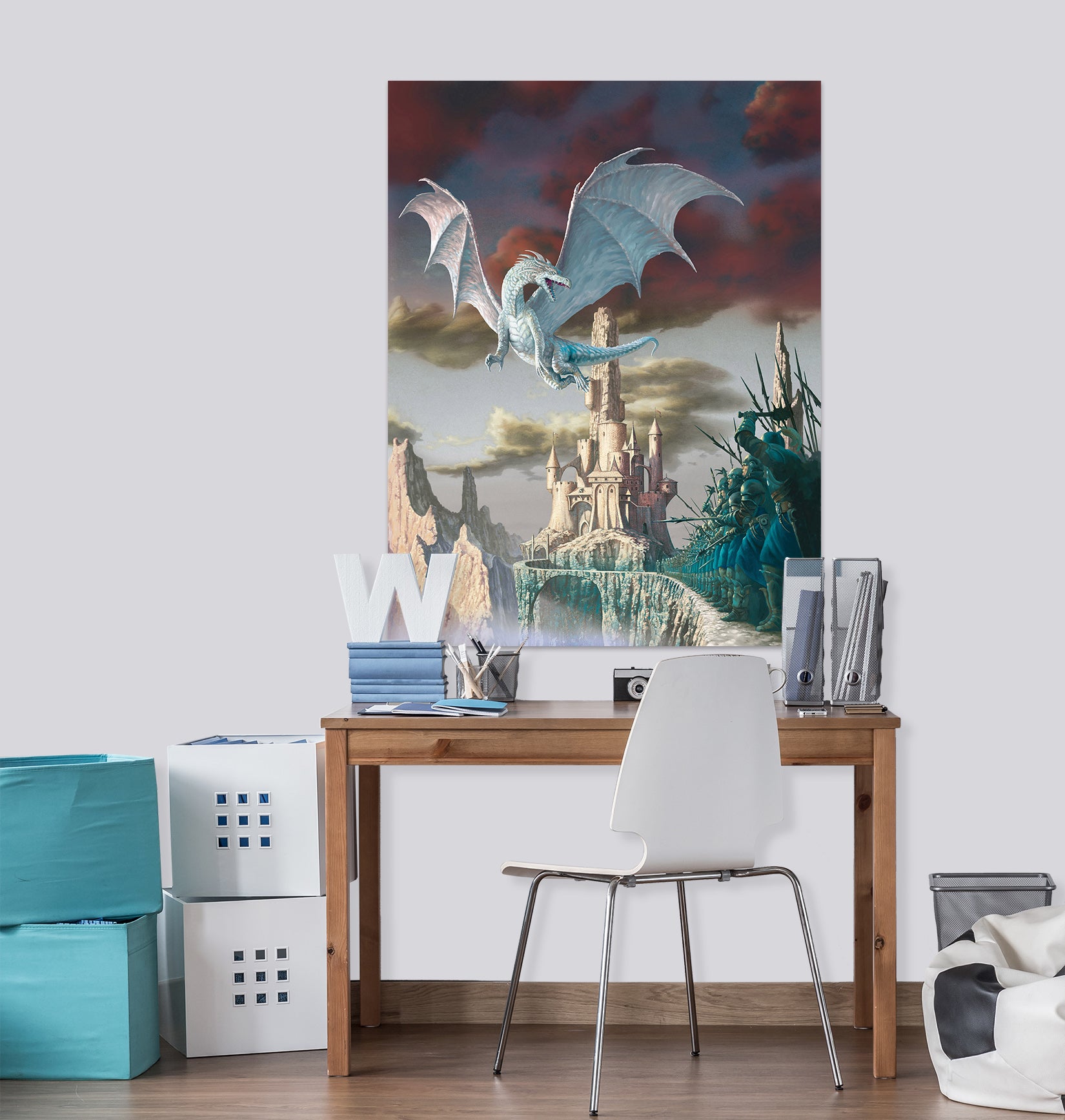 3D Castle White Dragon 8075 Ciruelo Wall Sticker