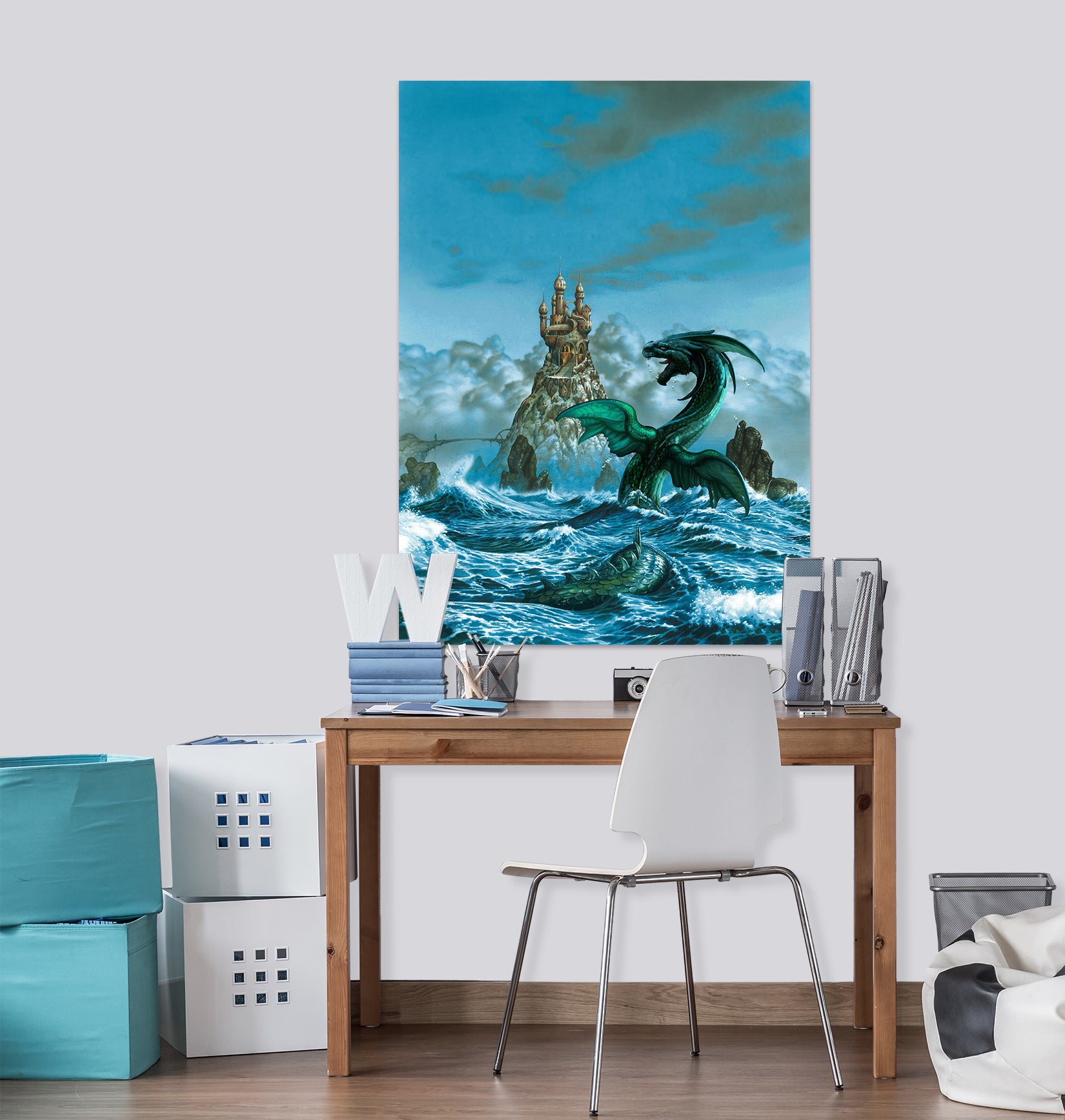 3D Waves Tower Dragon 8079 Ciruelo Wall Sticker