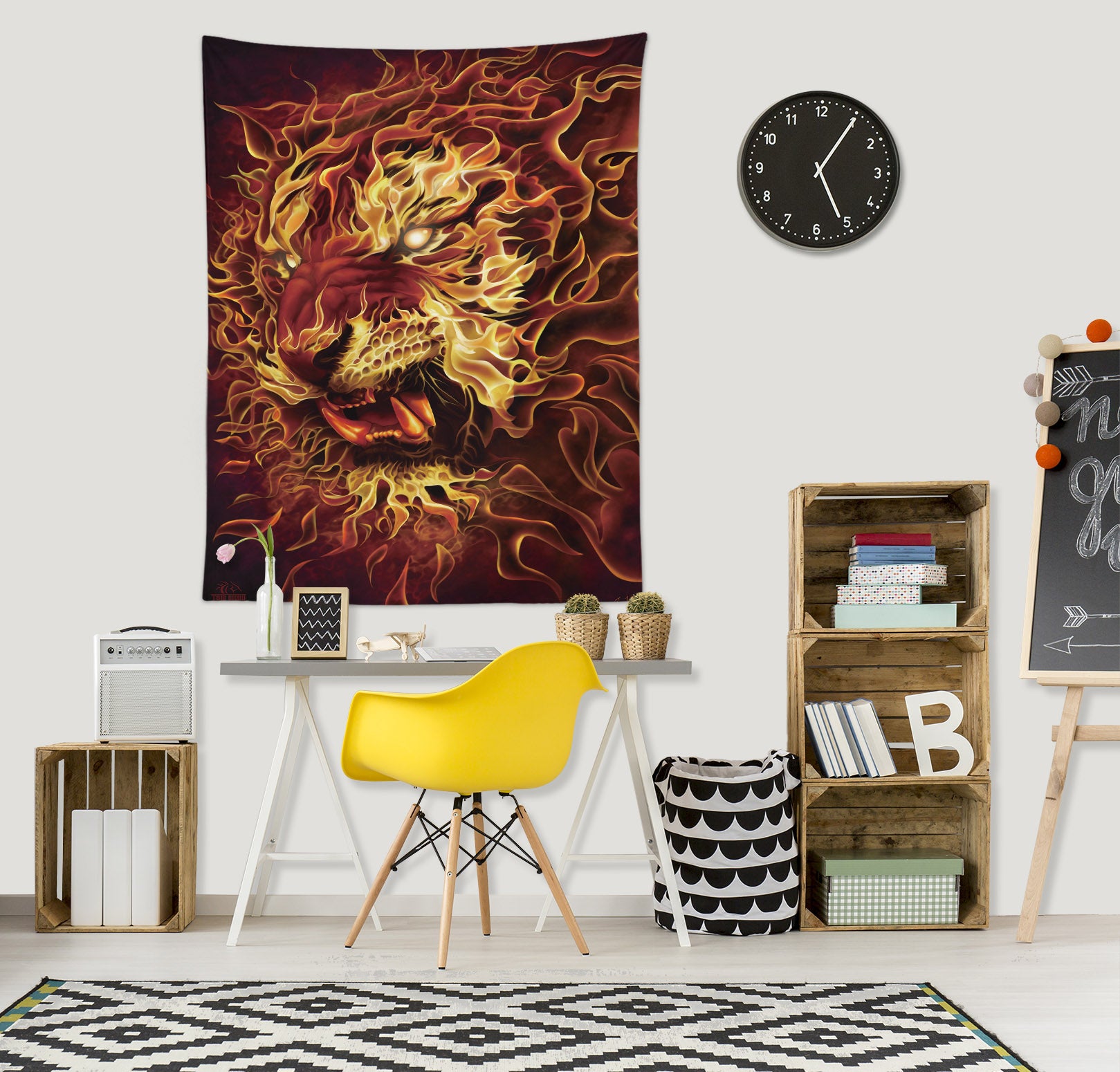 3D Flame Pattern Tiger 121176 Tom Wood Tapestry Hanging Cloth Hang