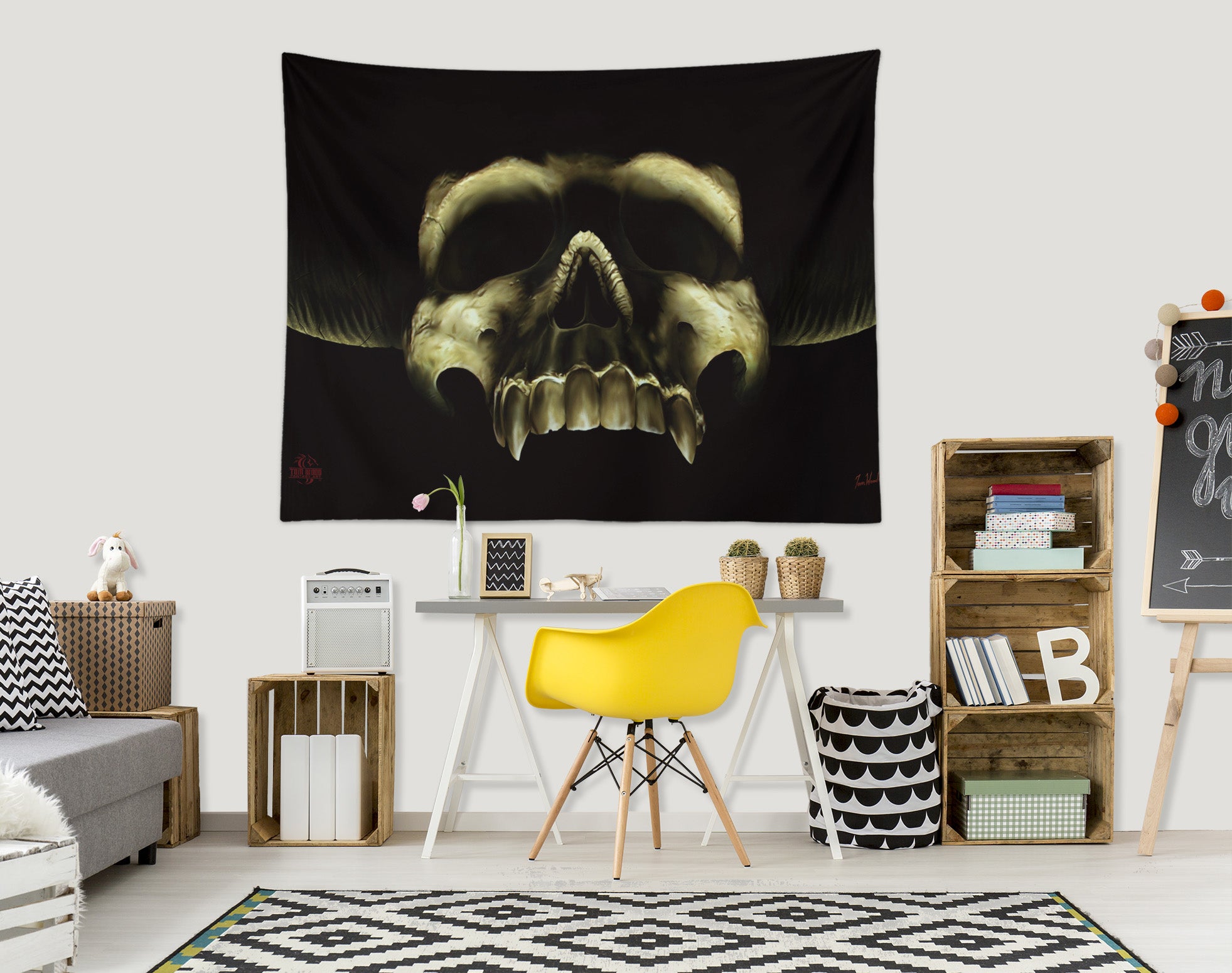 3D Skull 121210 Tom Wood Tapestry Hanging Cloth Hang