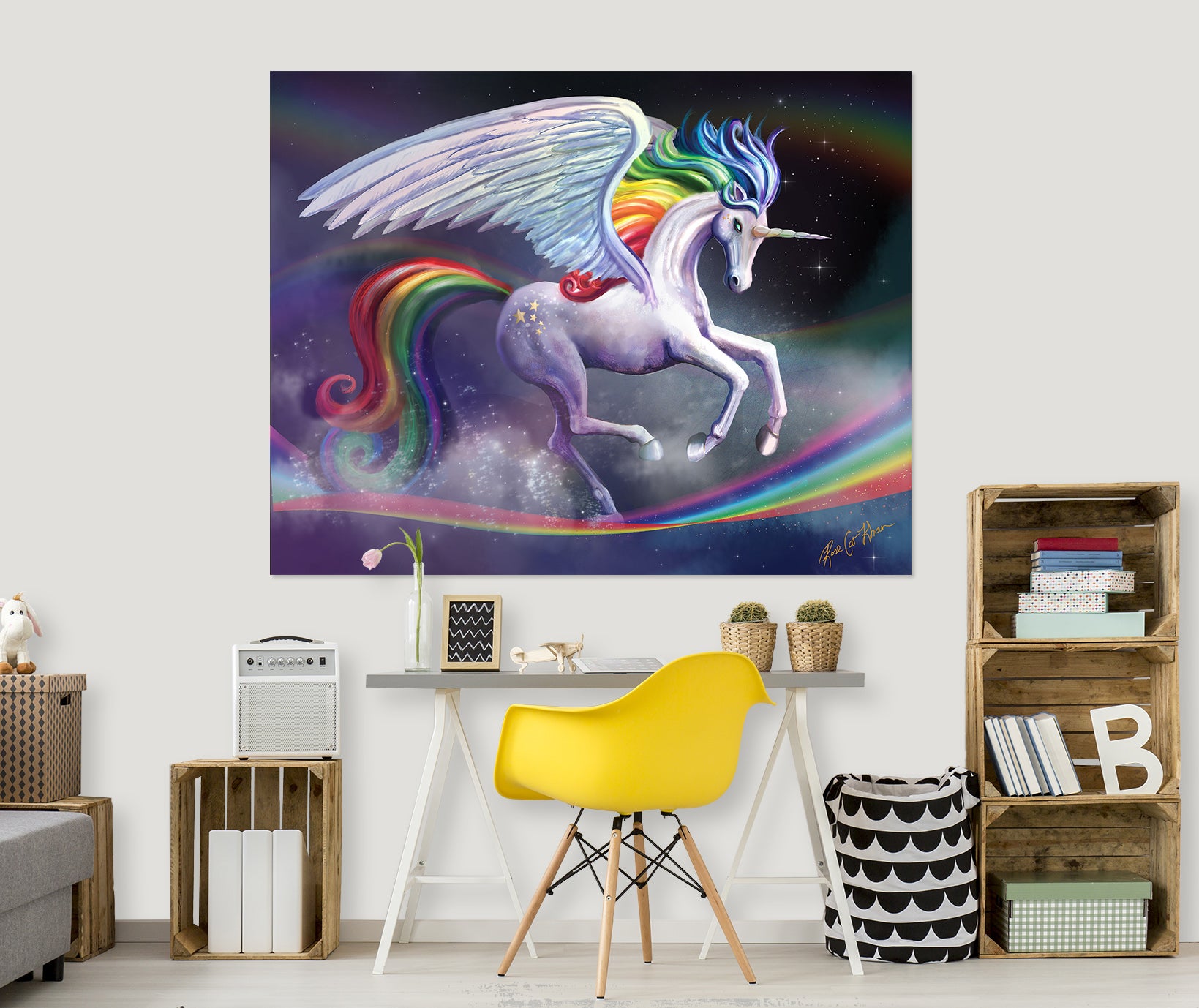 3D White Horse 112 Rose Catherine Khan Wall Sticker