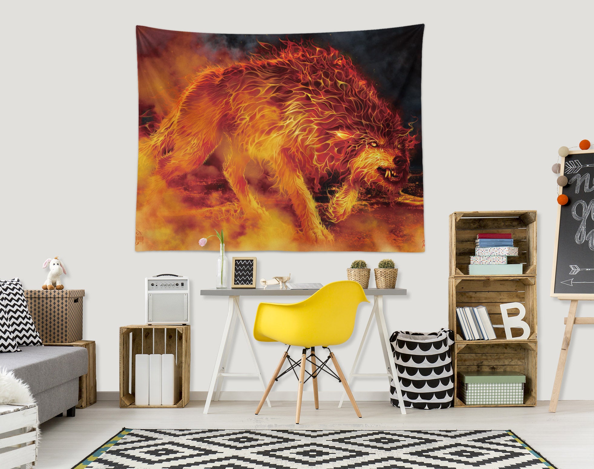 3D Flaming Wolf 121214 Tom Wood Tapestry Hanging Cloth Hang