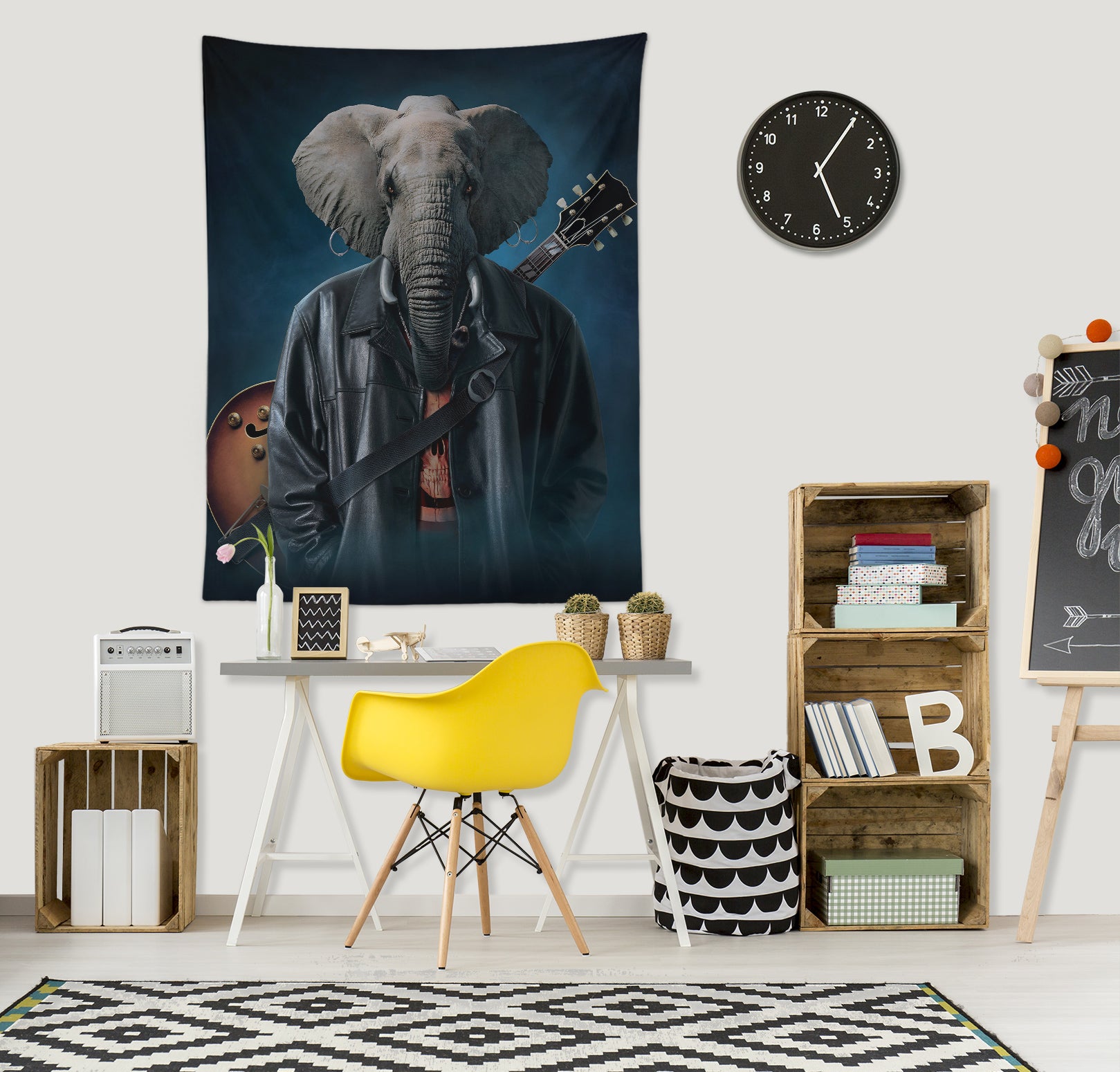 3D Elephant Man Guitar 11703 Vincent Tapestry Hanging Cloth Hang