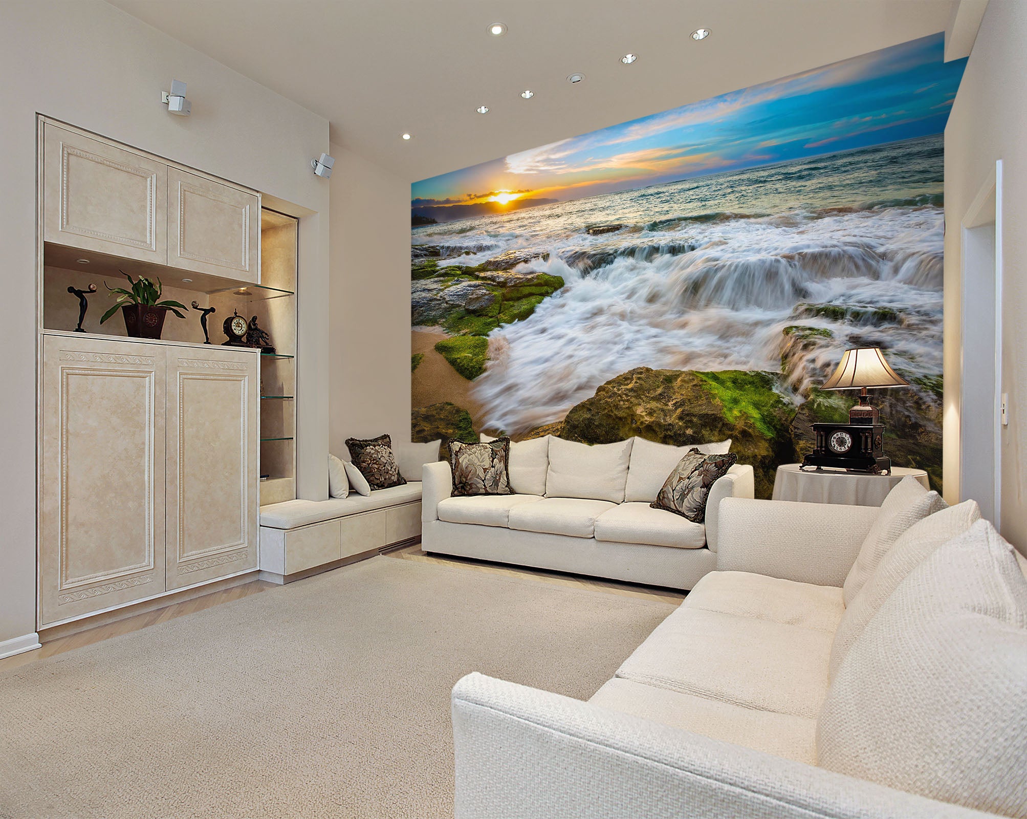 3D Sunset Glow Sea 204 Wall Murals