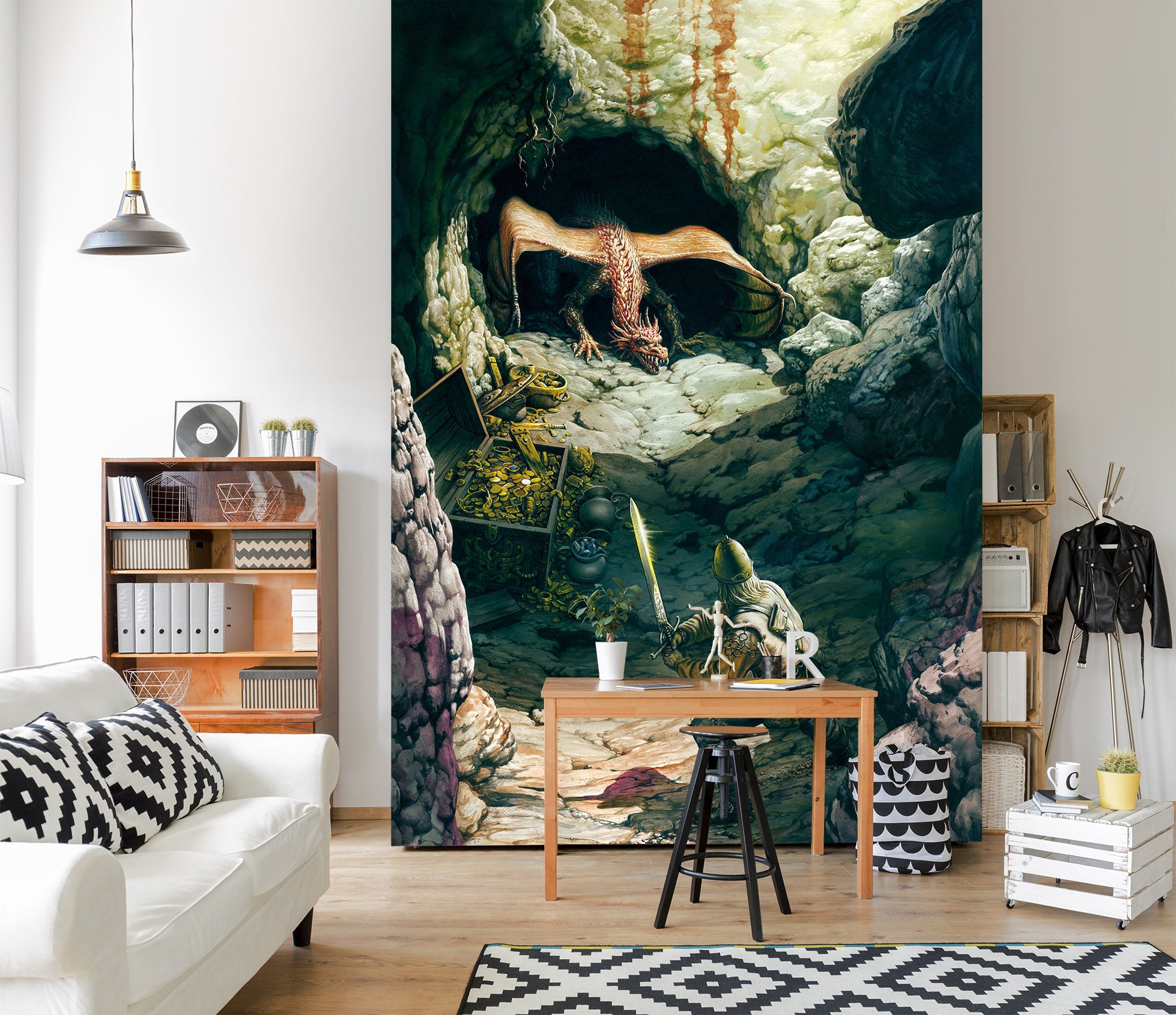 3D Dragon Cave Soldier 7095 Ciruelo Wall Mural Wall Murals