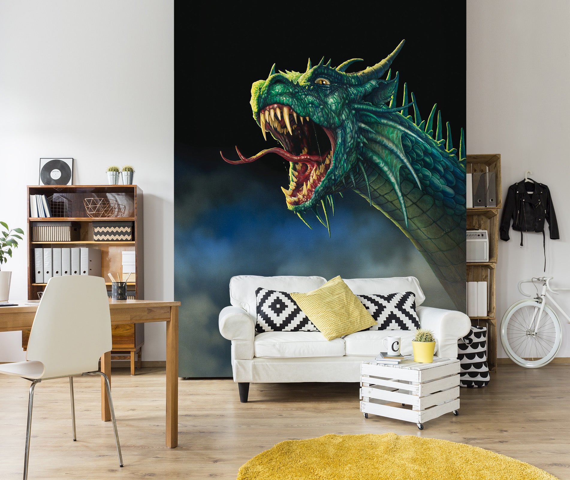 3D Green Dragon 7096 Ciruelo Wall Mural Wall Murals