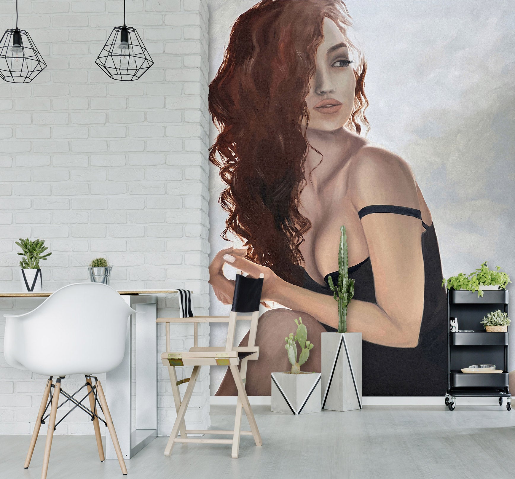 3D Woman Red Curly Hair 9830 Marina Zotova Wall Mural Wall Murals