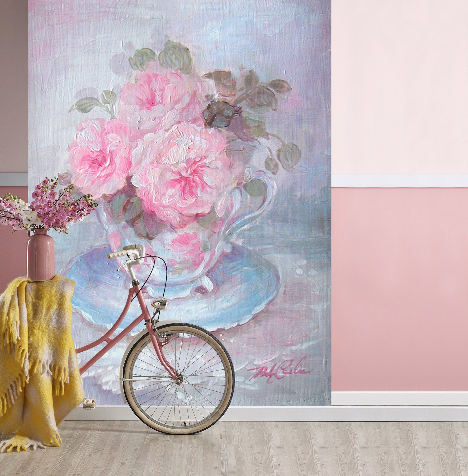 3D Pink Vase Flowers 4047 Debi Coules Wall Mural Wall Murals