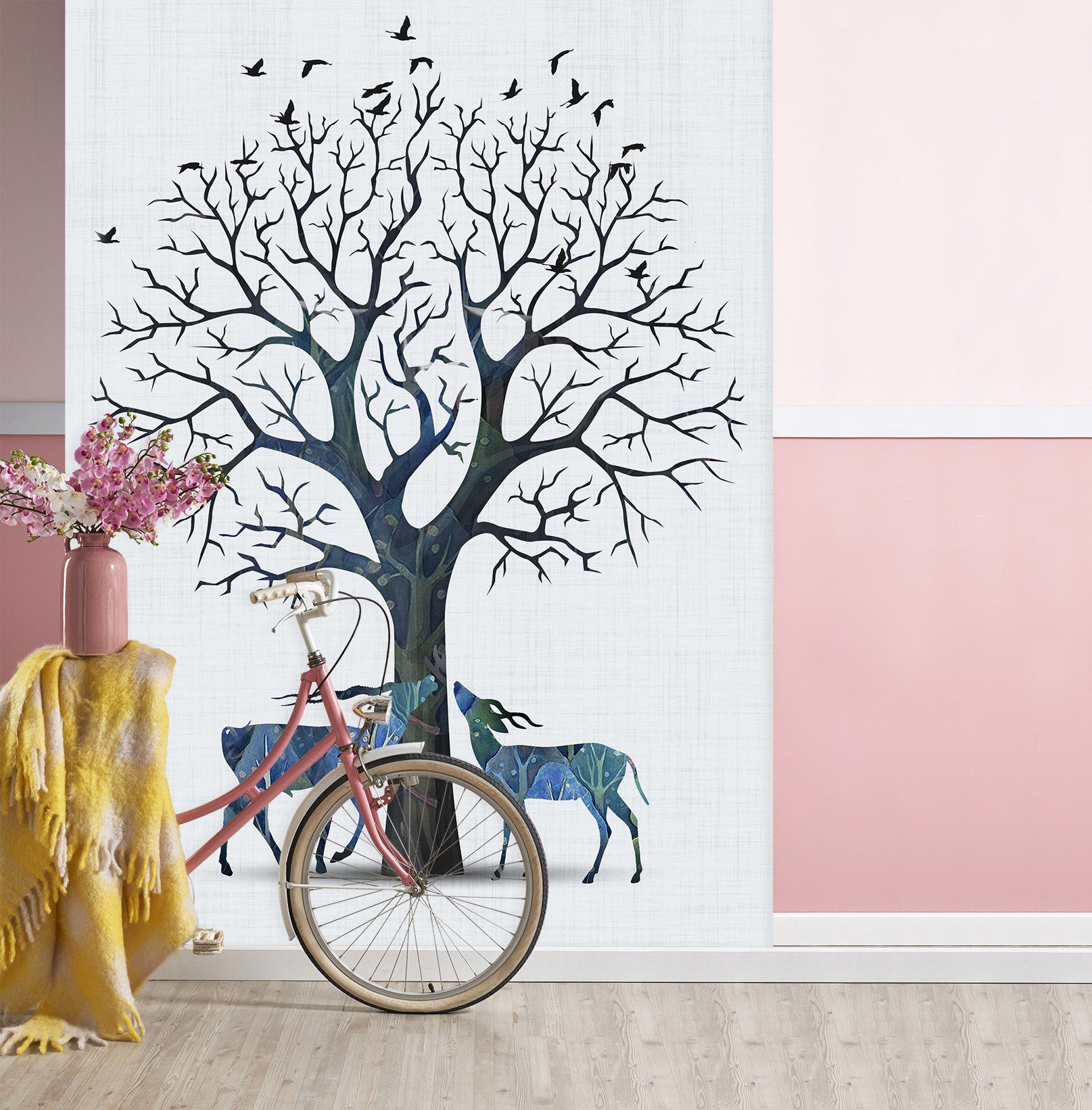 3D Tree Branch Fawn 058 Wall Murals