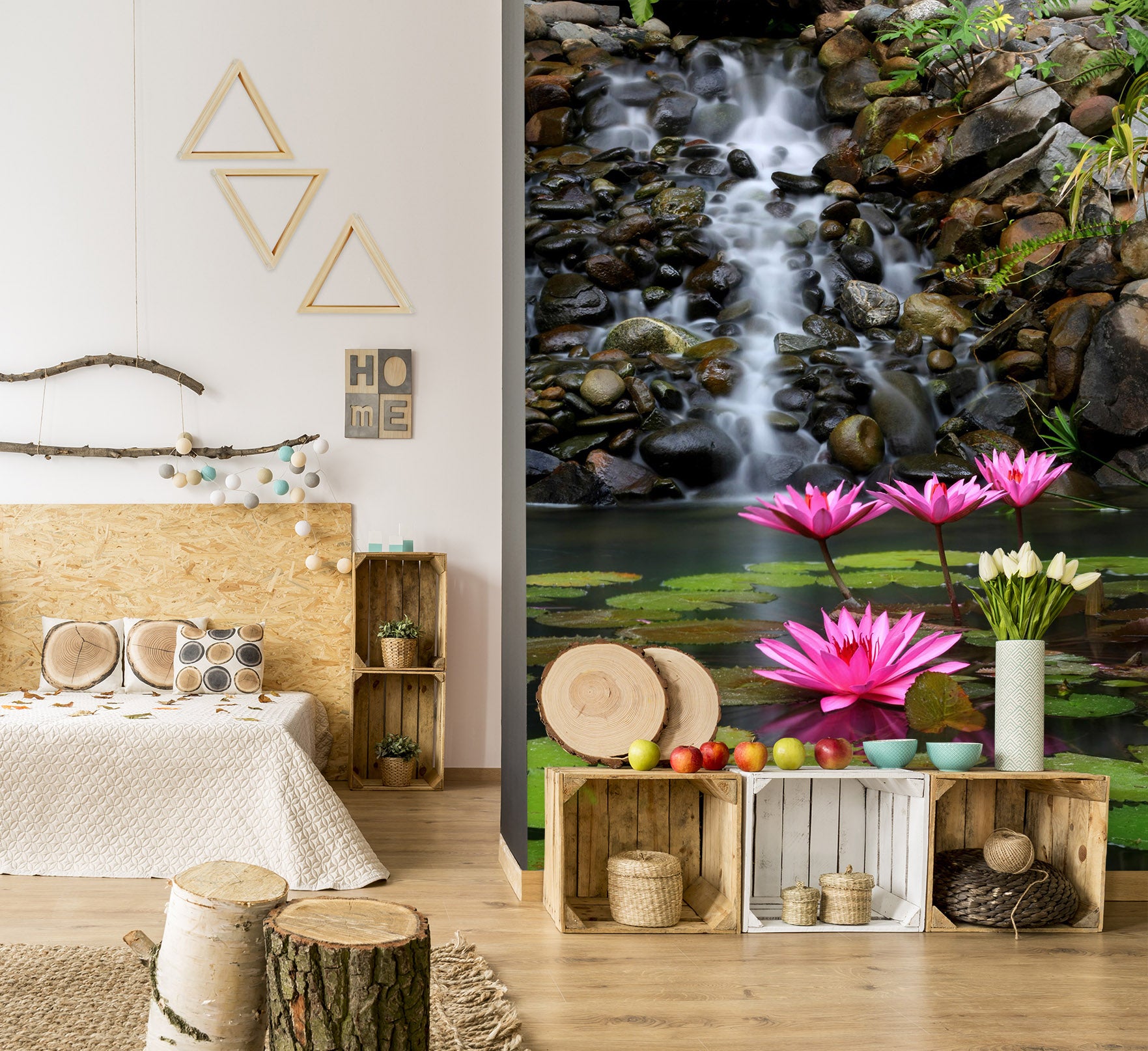 3D Waterfall Lotus 1399 Wall Mural Wall Murals