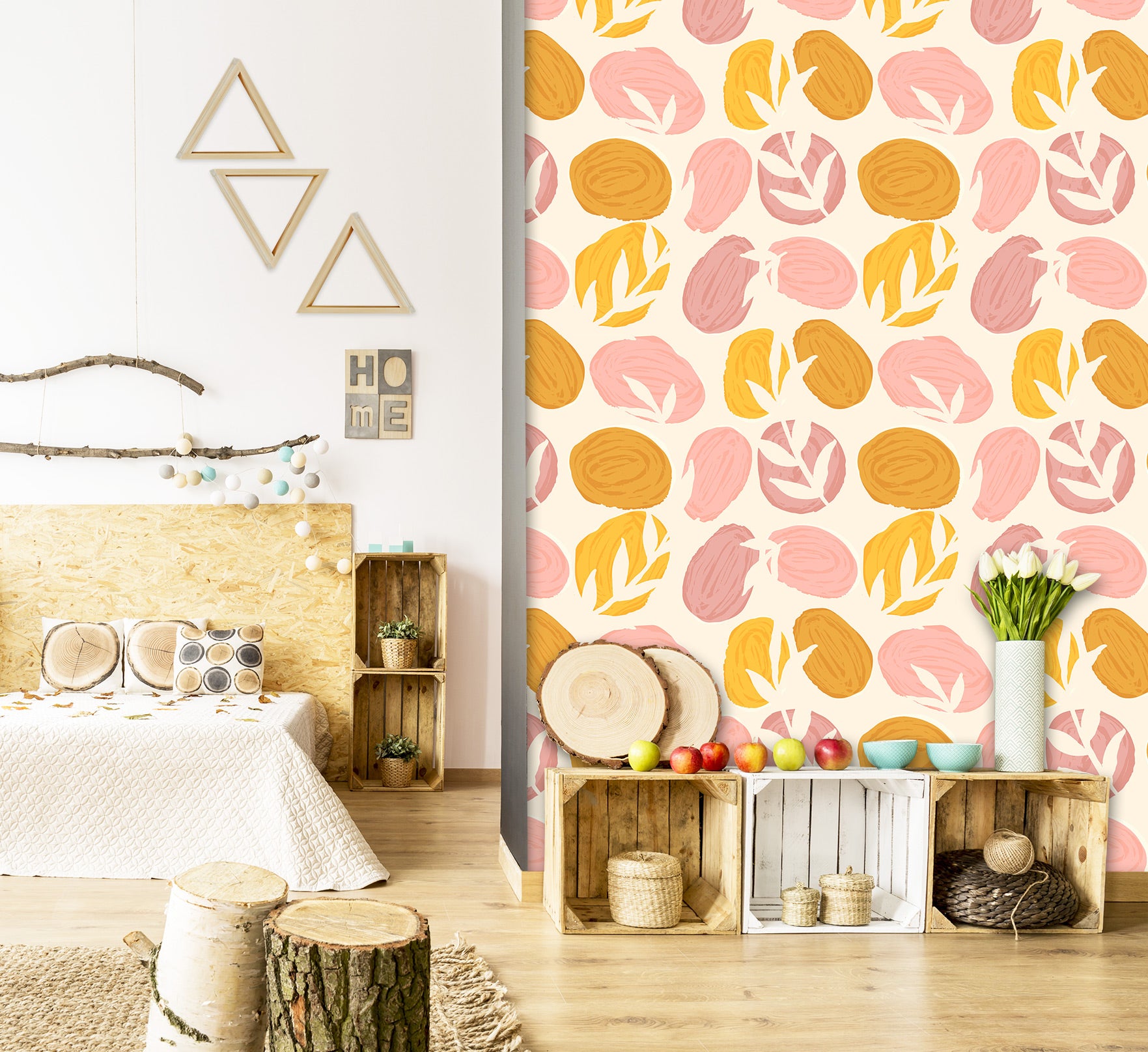 3D Yellow Pink Circle Leaf Pattern 12086 Kashmira Jayaprakash Wall Mural Wall Murals