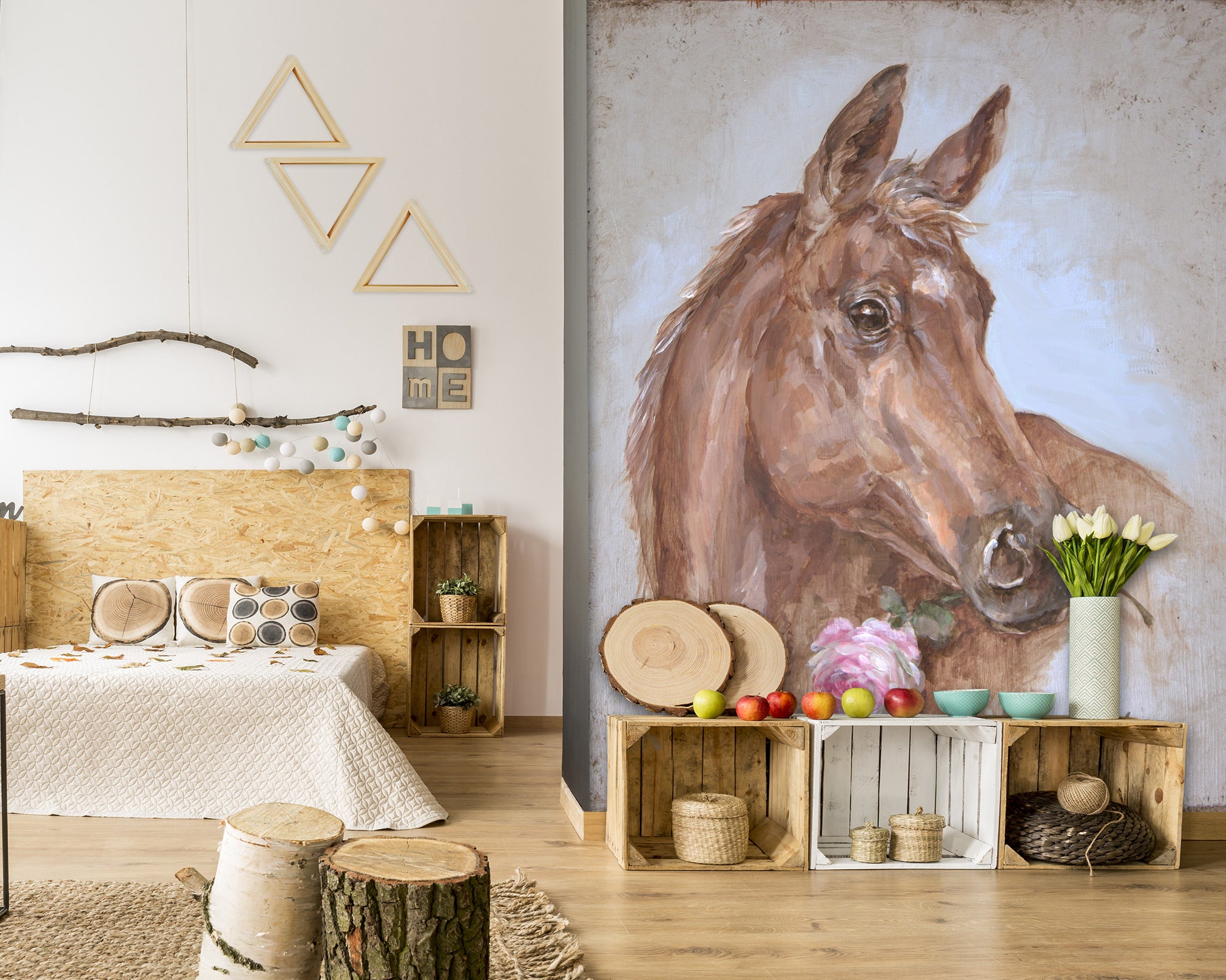 3D Flowers Horse 4022 Debi Coules Wall Mural Wall Murals