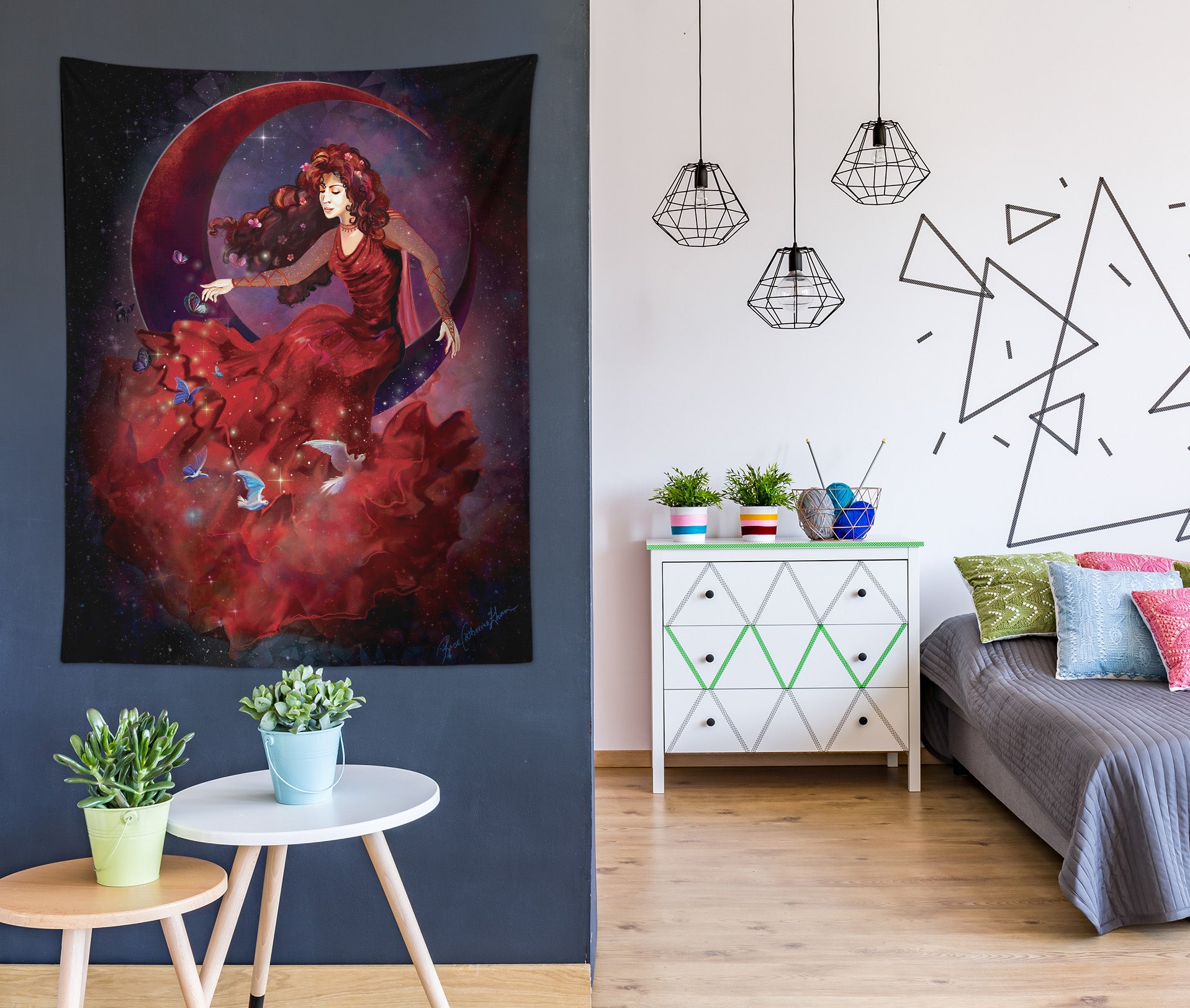 3D Moon Red Fairy 5215 Rose Catherine Khan Tapestry Hanging Cloth Hang