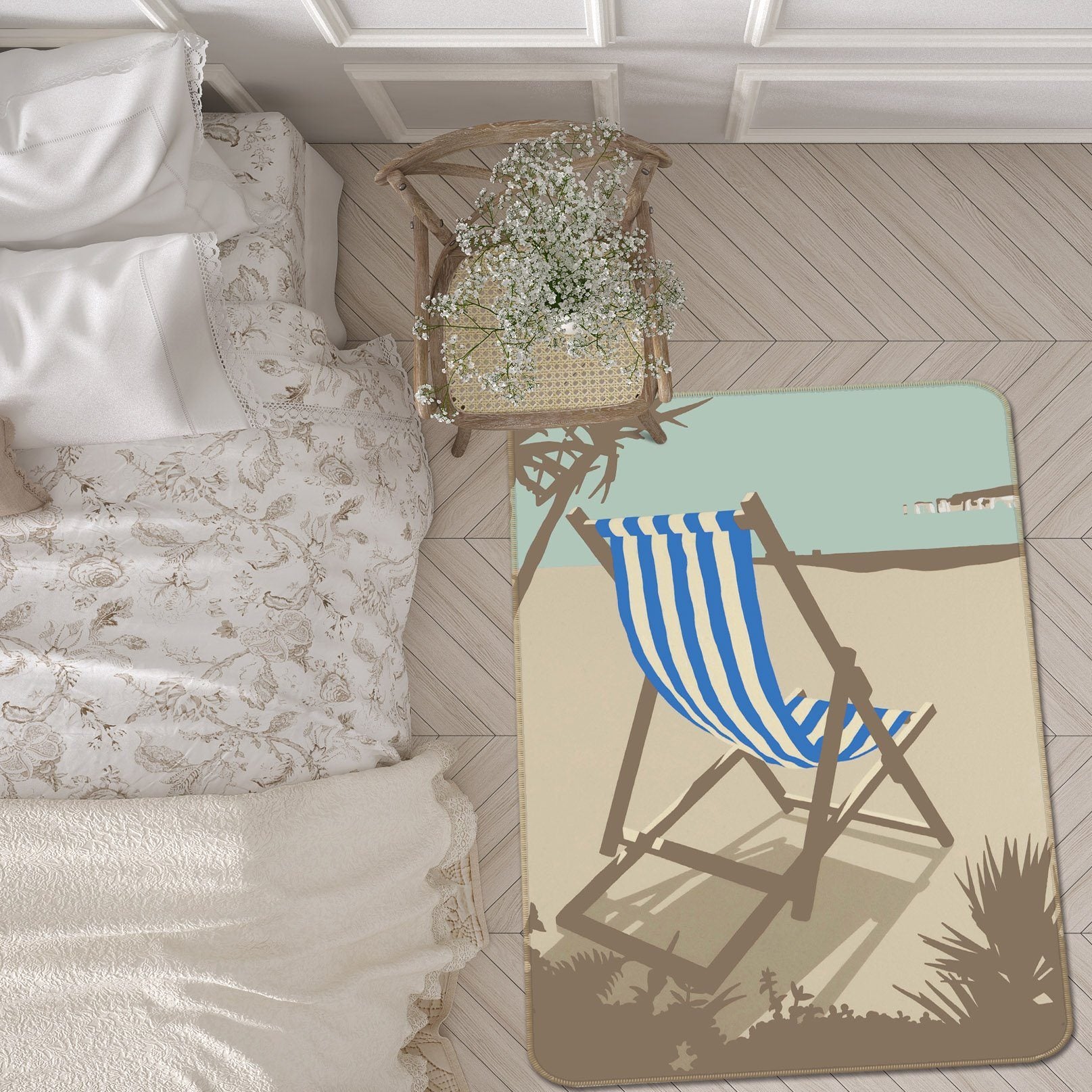 3D Bournemouth Blue Deckchair 1104 Steve Read Rug Non Slip Rug Mat Mat AJ Creativity Home 