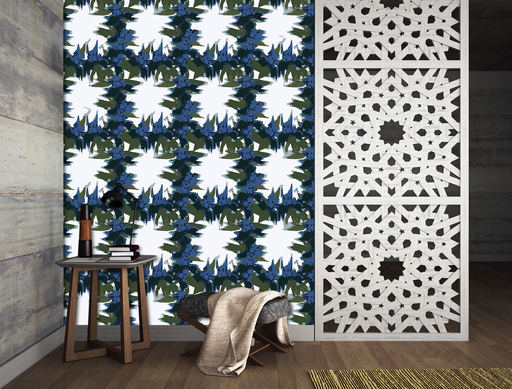 3D Blue Flower Vine Lattice Pattern 12085 Kashmira Jayaprakash Wall Mural Wall Murals